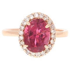 3.11 Carat Natural Pink Tourmaline Diamond 14 Karat Rose Gold Engagement Ring