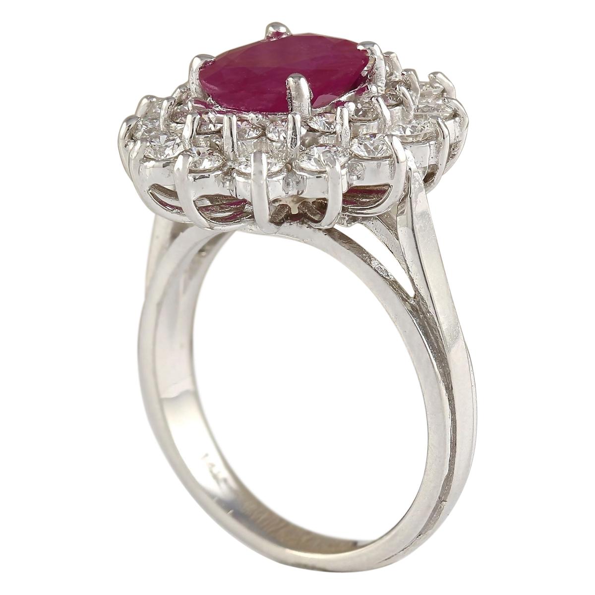 Oval Cut Natural Ruby Diamond Ring in 14 Karat White Gold For Sale