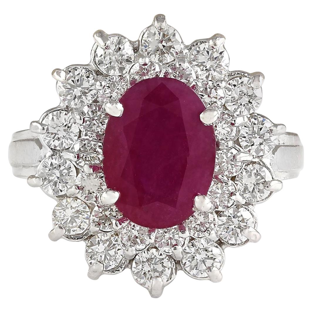 Natural Ruby Diamond Ring in 14 Karat White Gold  For Sale