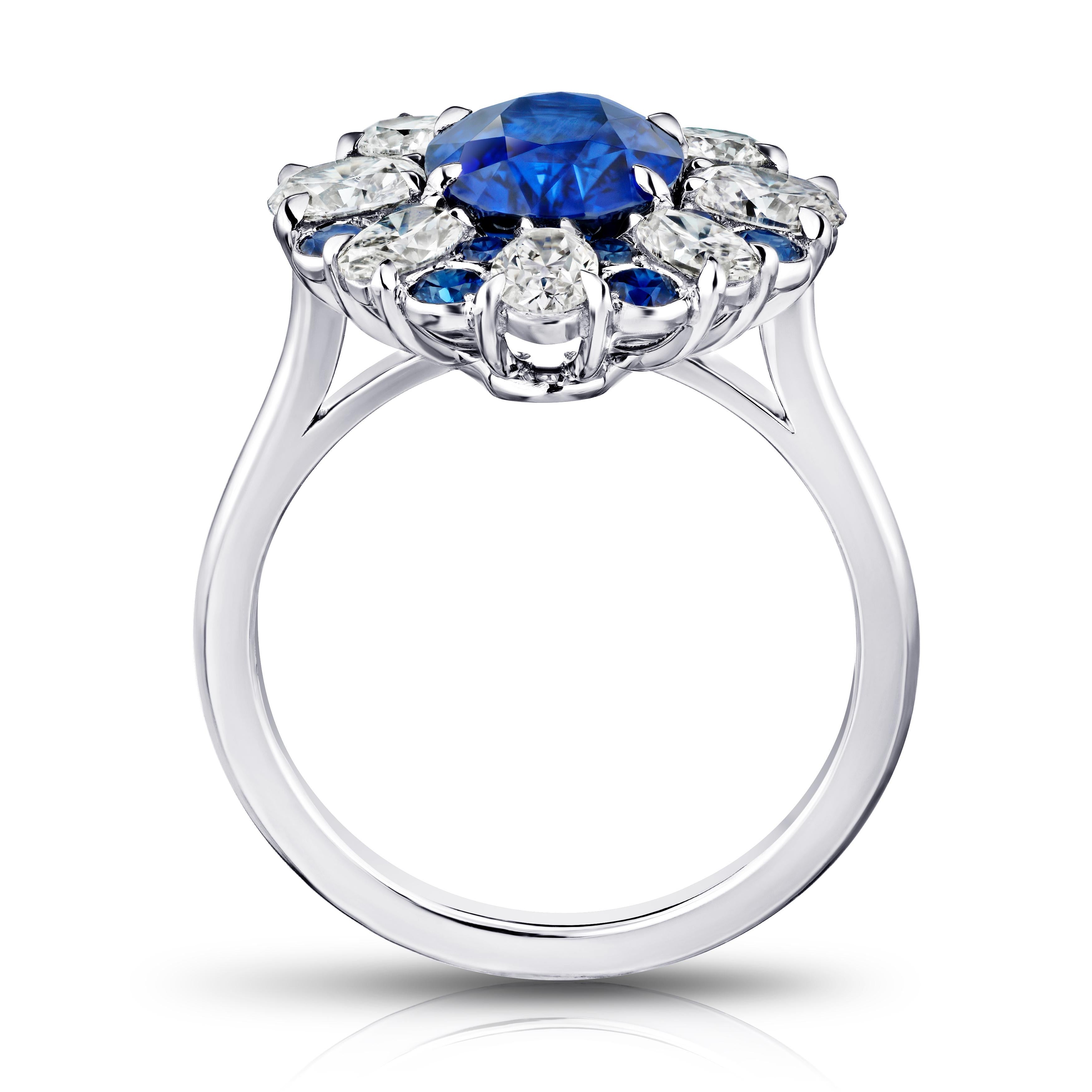 Contemporary 3.11 Carat Oval Blue Sapphire and Diamond Ring For Sale