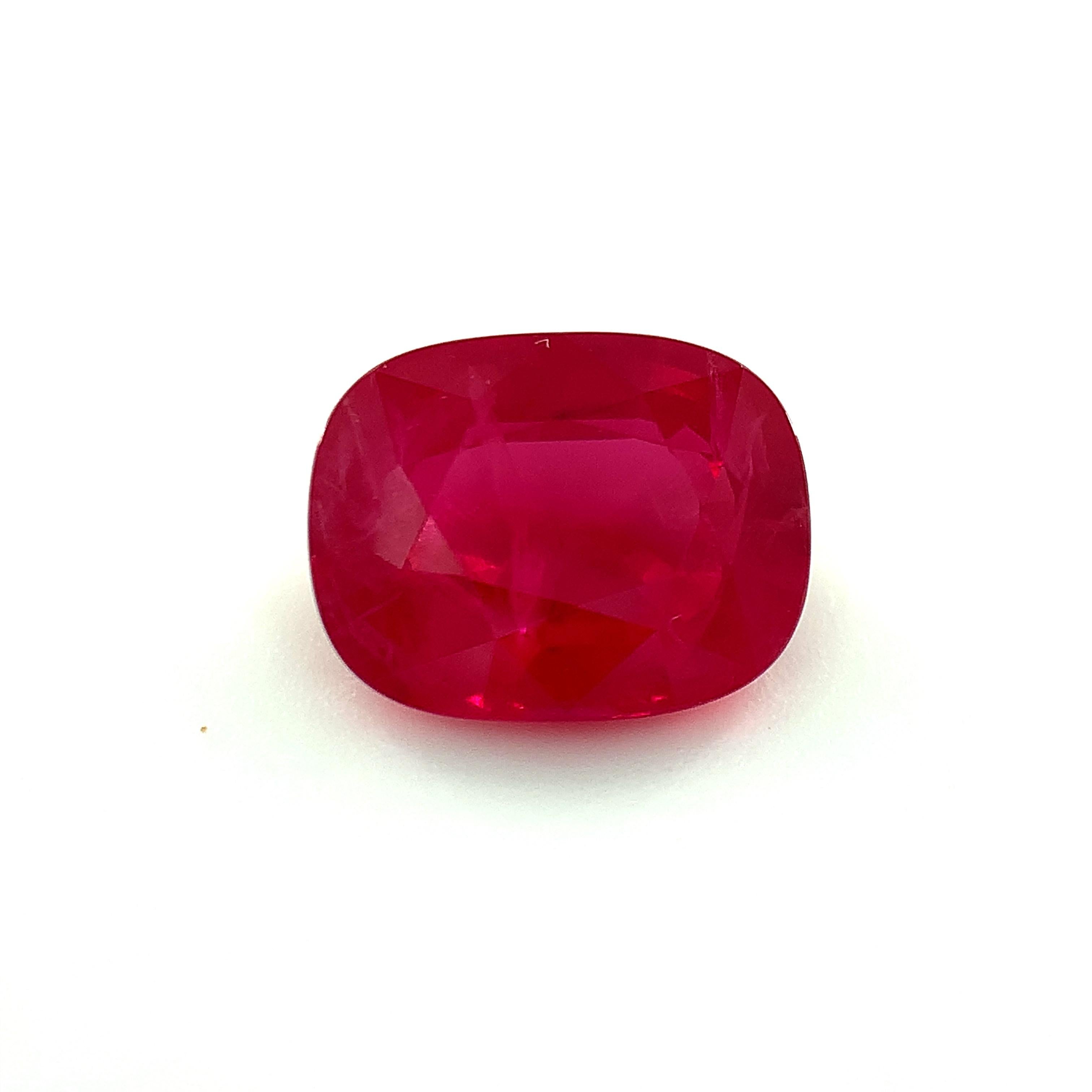 This 3.11 carat Burmese ruby has exceptional pure red color, described as 