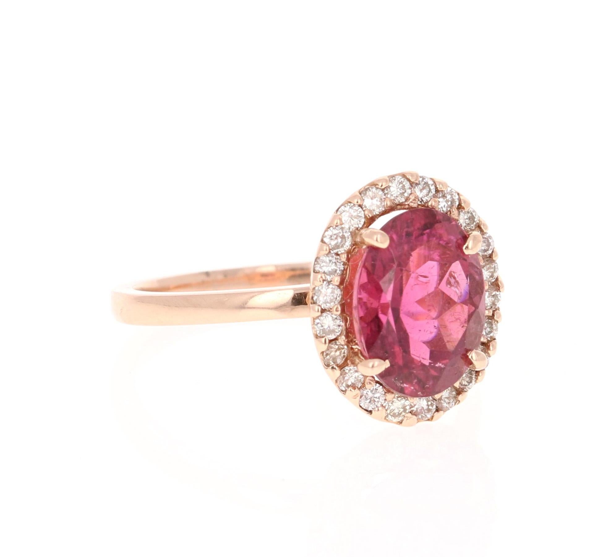 Hot Pink Tourmaline Diamond Ring

This ring has an Oval Cut Hot Pink Tourmaline that weighs 2.77 Carats. Floating around the tourmaline are 22 Round Cut Diamonds weighing 0.34 Carats. The total carat weight of the ring is 3.11 Carats. 

The