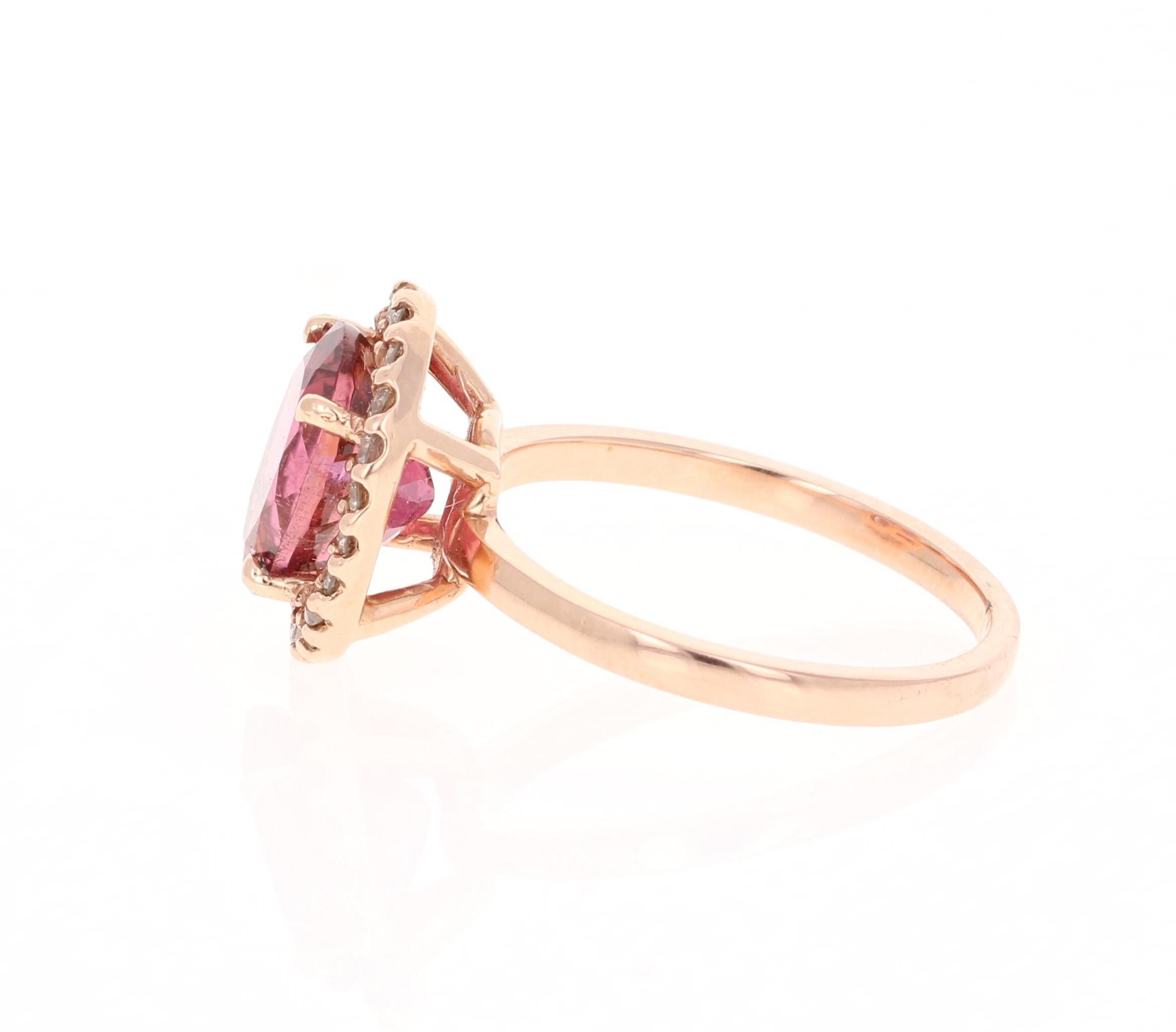 Contemporary 3.11 Carat Pink Tourmaline Diamond 14 Karat Rose Gold Engagement Ring For Sale