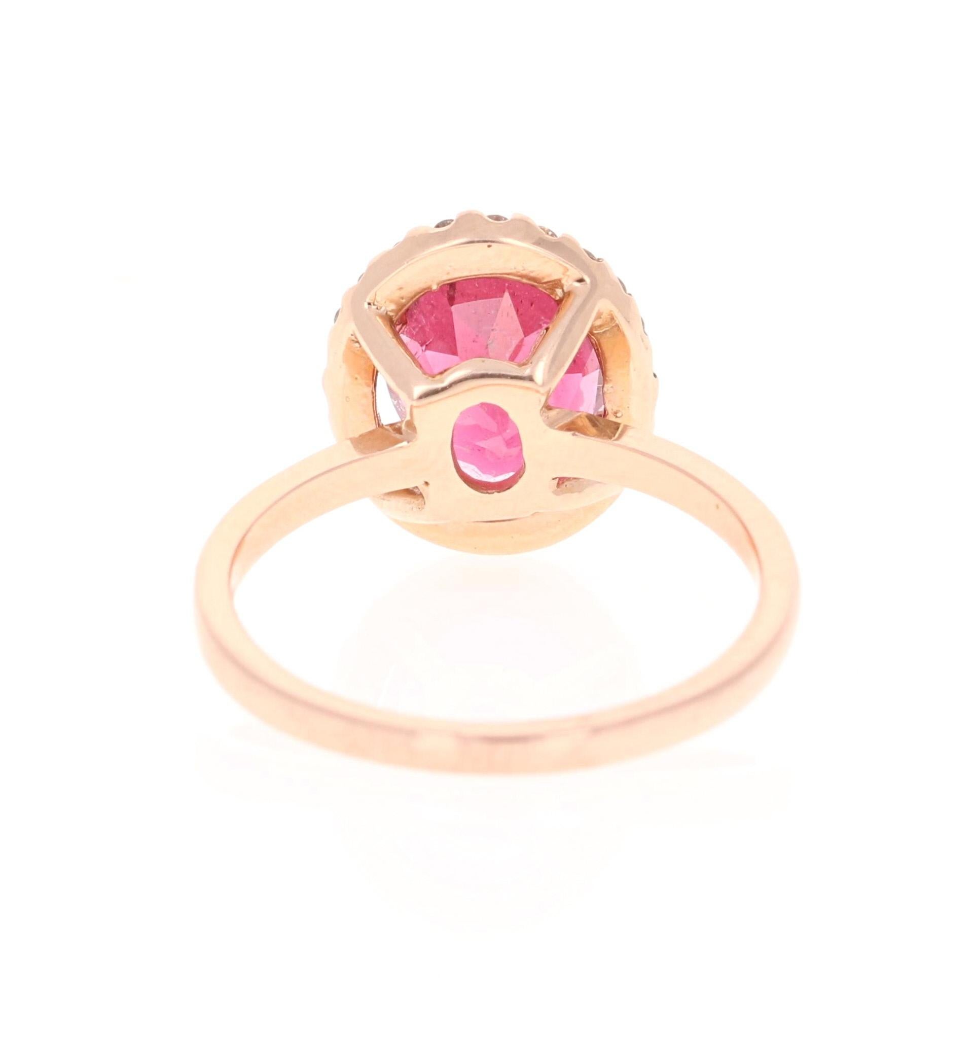 Oval Cut 3.11 Carat Pink Tourmaline Diamond 14 Karat Rose Gold Engagement Ring For Sale