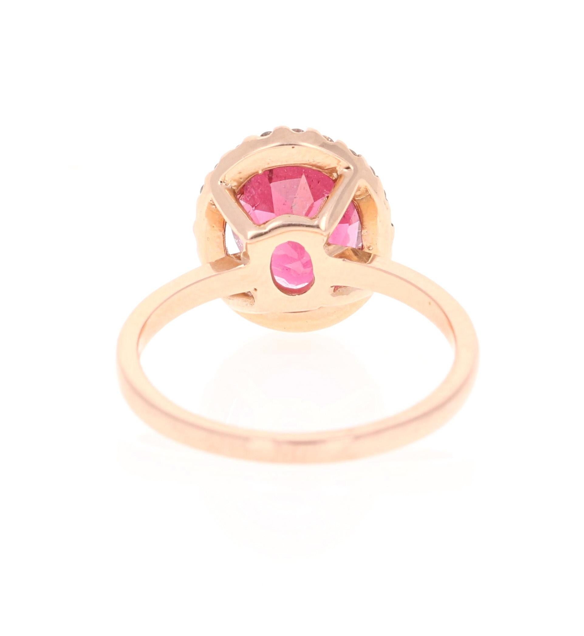 Verlobungsring aus 14 Karat Roségold mit 3,11 Karat rosa Turmalin und Diamant (Ovalschliff) im Angebot