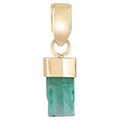 3.11 Carat Rough Colombian Emerald Pendant  18K Gold Medium Green Crystal