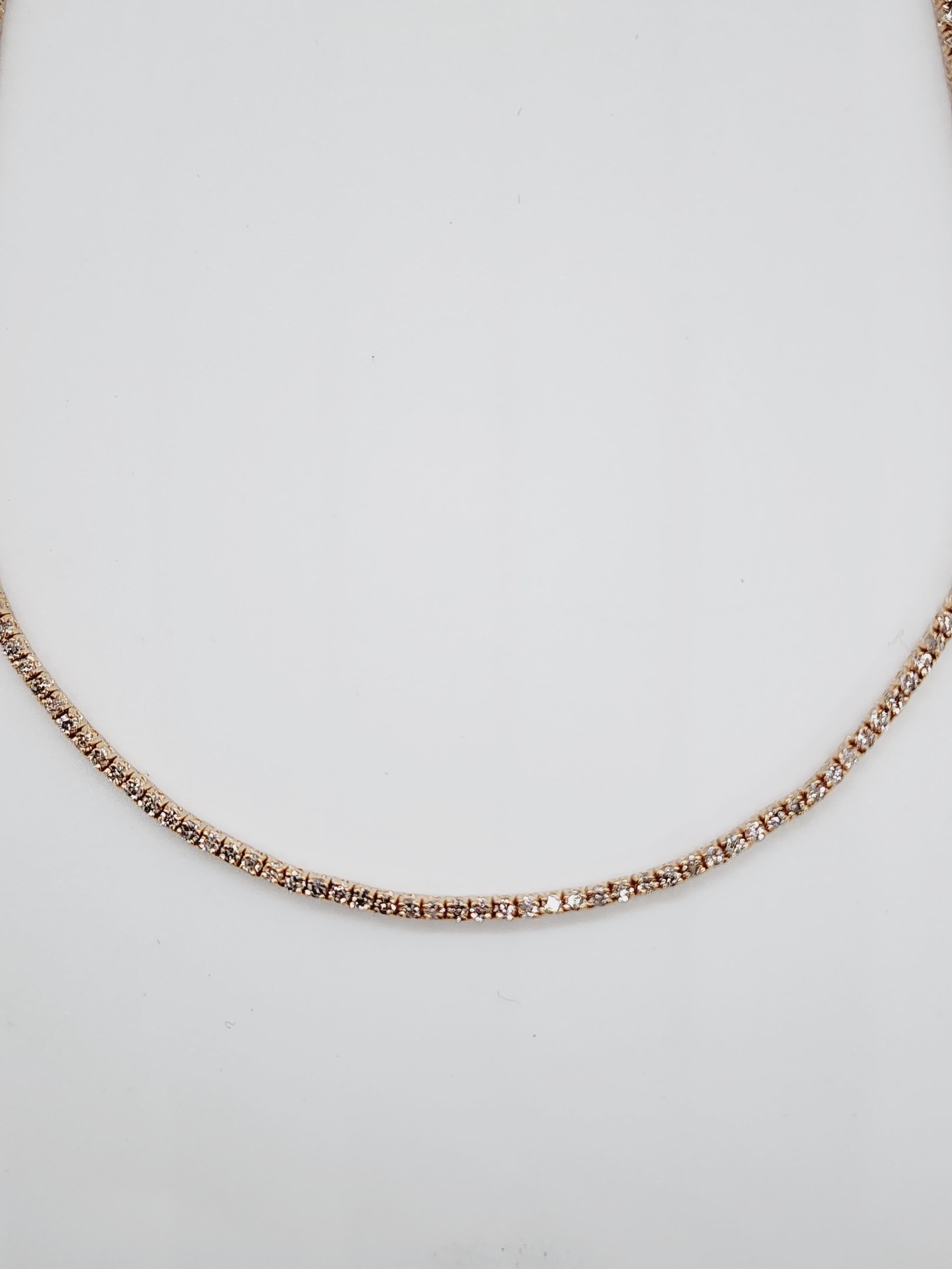 3.11 Carat Round Brilliant Cut Diamond Tennis Necklace 14 Karat Rose Gold 16'' In New Condition For Sale In Great Neck, NY