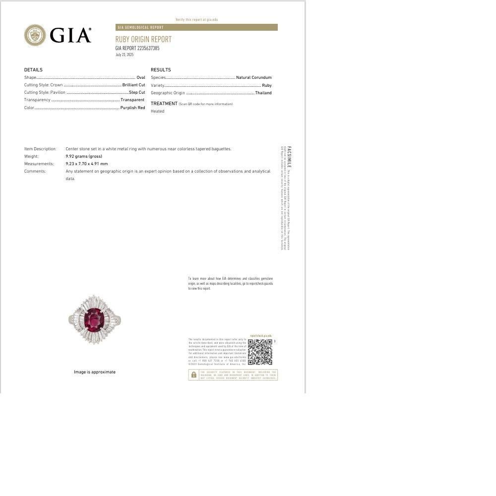 Bague Ballerina en platine avec diamant et rubis thaïlandais de 3,11 carats, certifiée GIA en vente 1