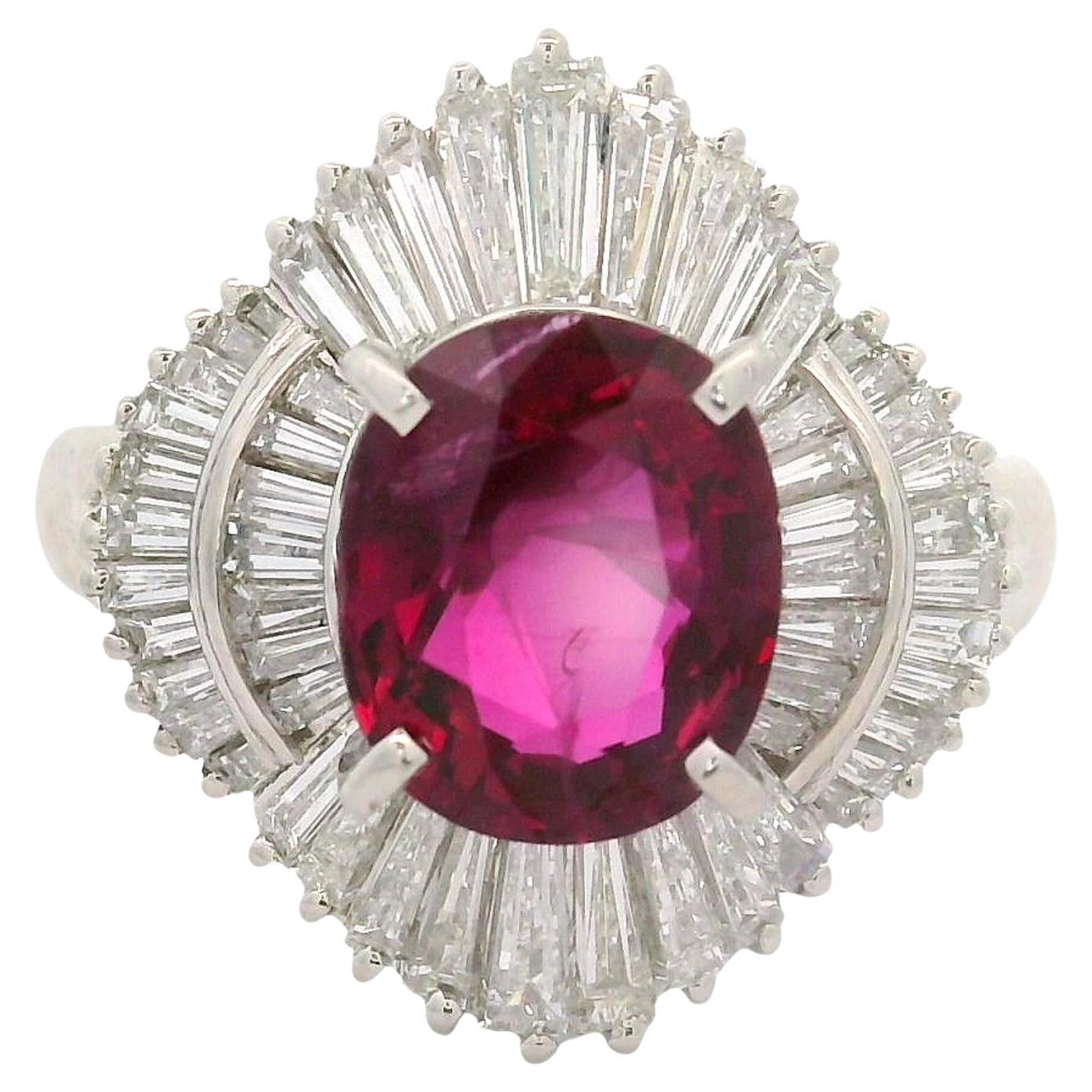 Anello Ballerina in platino con diamante e rubino tailandese da 3,11 carati, certificato GIA