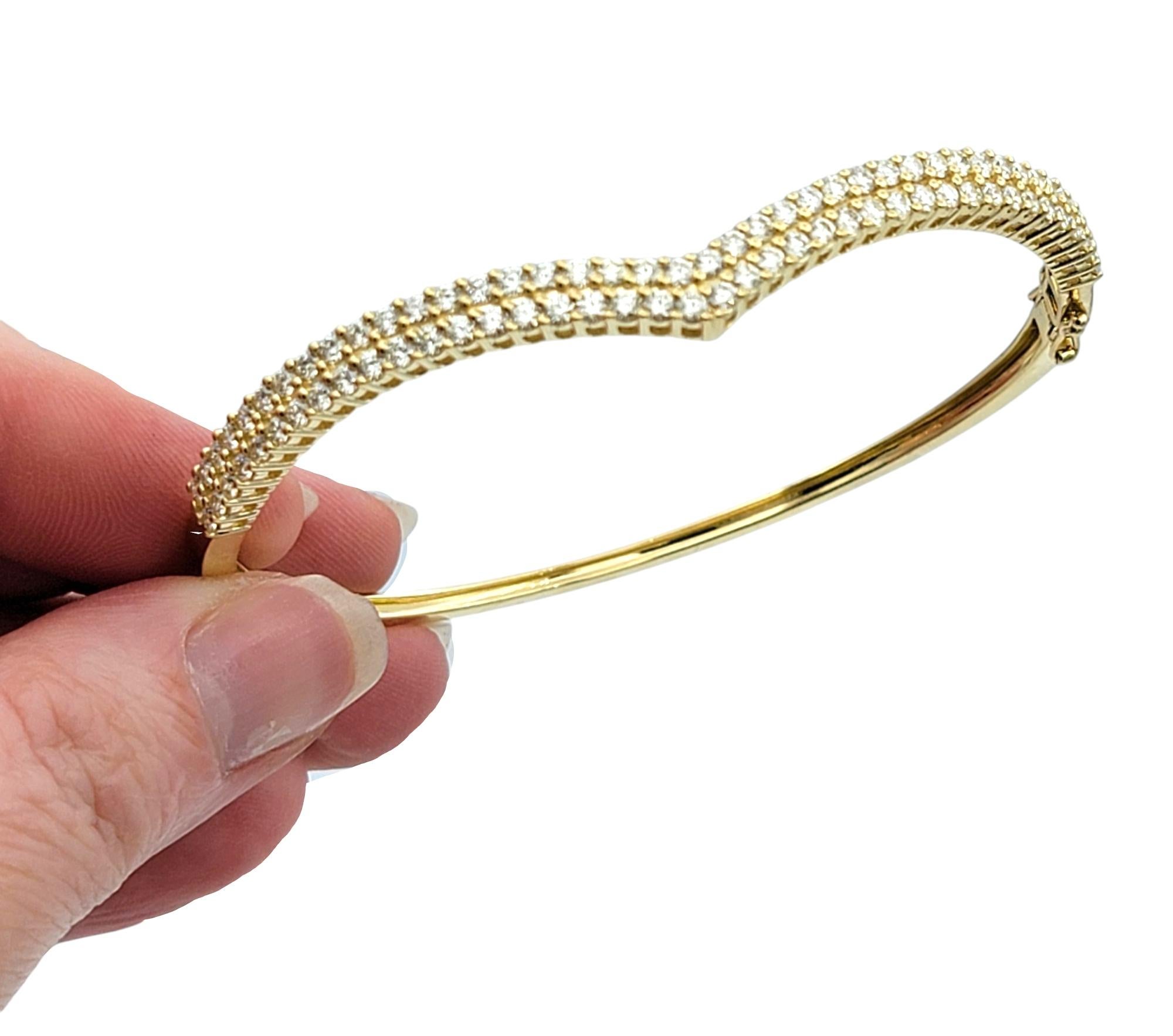 3.11 Carat Total Double Row Diamond Chevron Bangle Bracelet in 14 Karat Gold For Sale 4