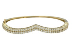 3.11 Carat Total Double Row Diamond Chevron Bangle Bracelet in 14 Karat Gold