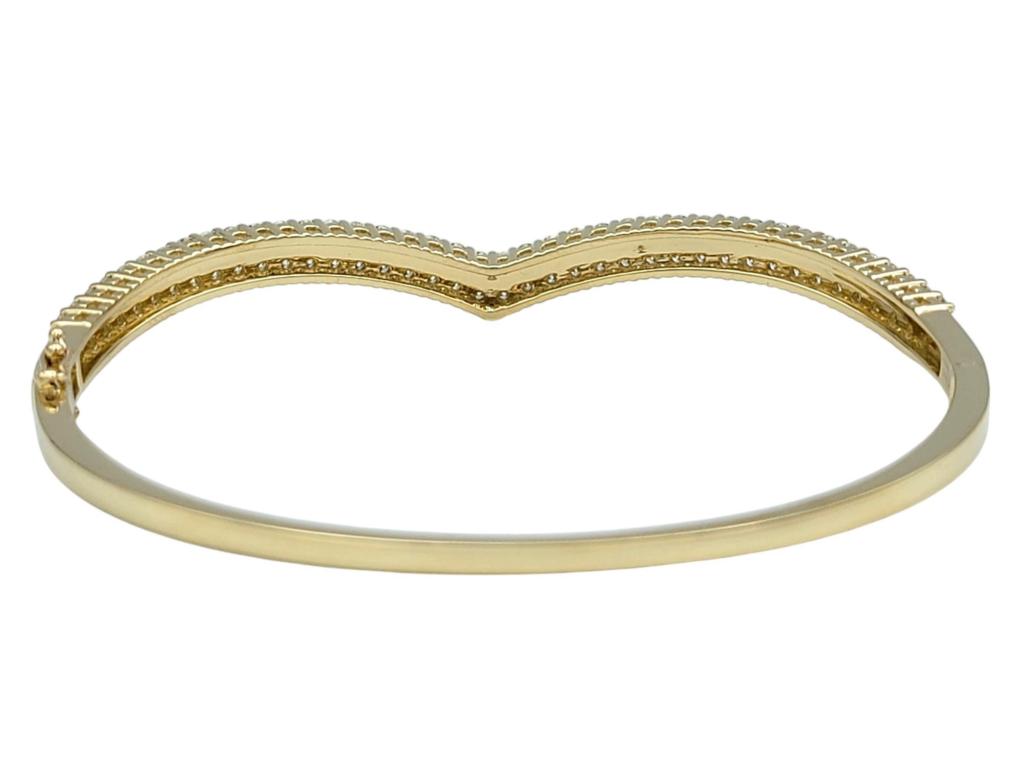 3.11 Carat Total Double Row Diamond Chevron Bangle Bracelet in 14 Karat Gold In Good Condition For Sale In Scottsdale, AZ