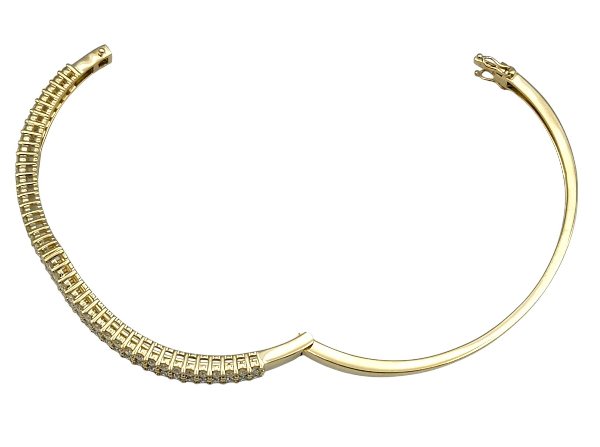 Women's 3.11 Carat Total Double Row Diamond Chevron Bangle Bracelet in 14 Karat Gold For Sale
