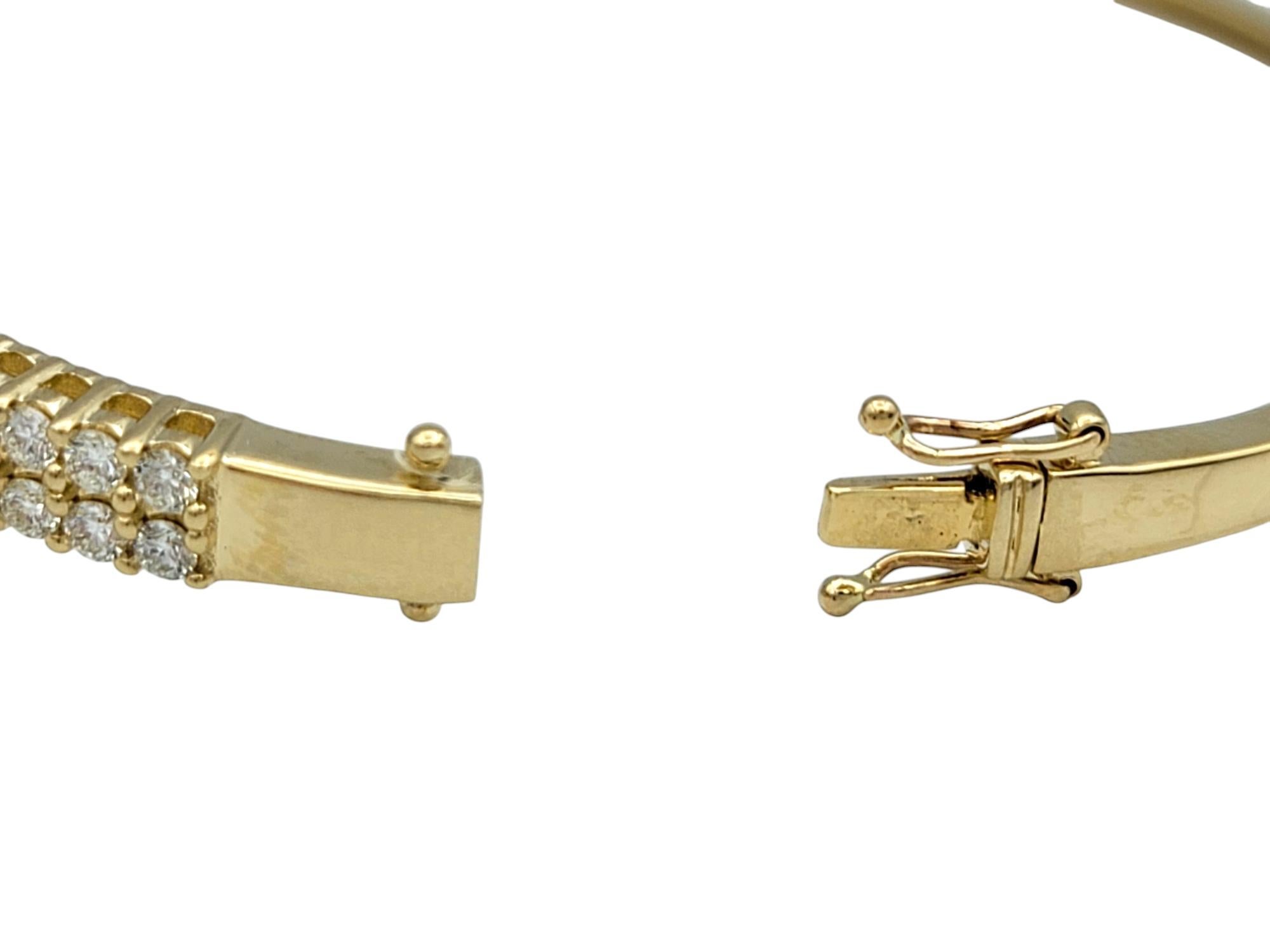 3.11 Carat Total Double Row Diamond Chevron Bangle Bracelet in 14 Karat Gold For Sale 1