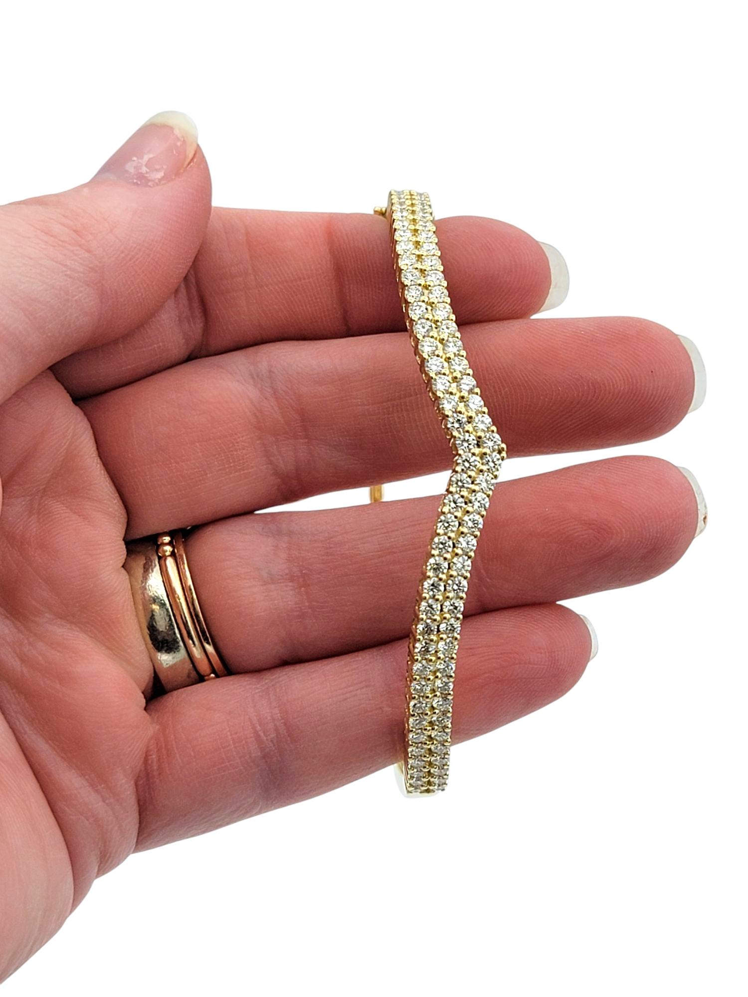 3.11 Carat Total Double Row Diamond Chevron Bangle Bracelet in 14 Karat Gold For Sale 3