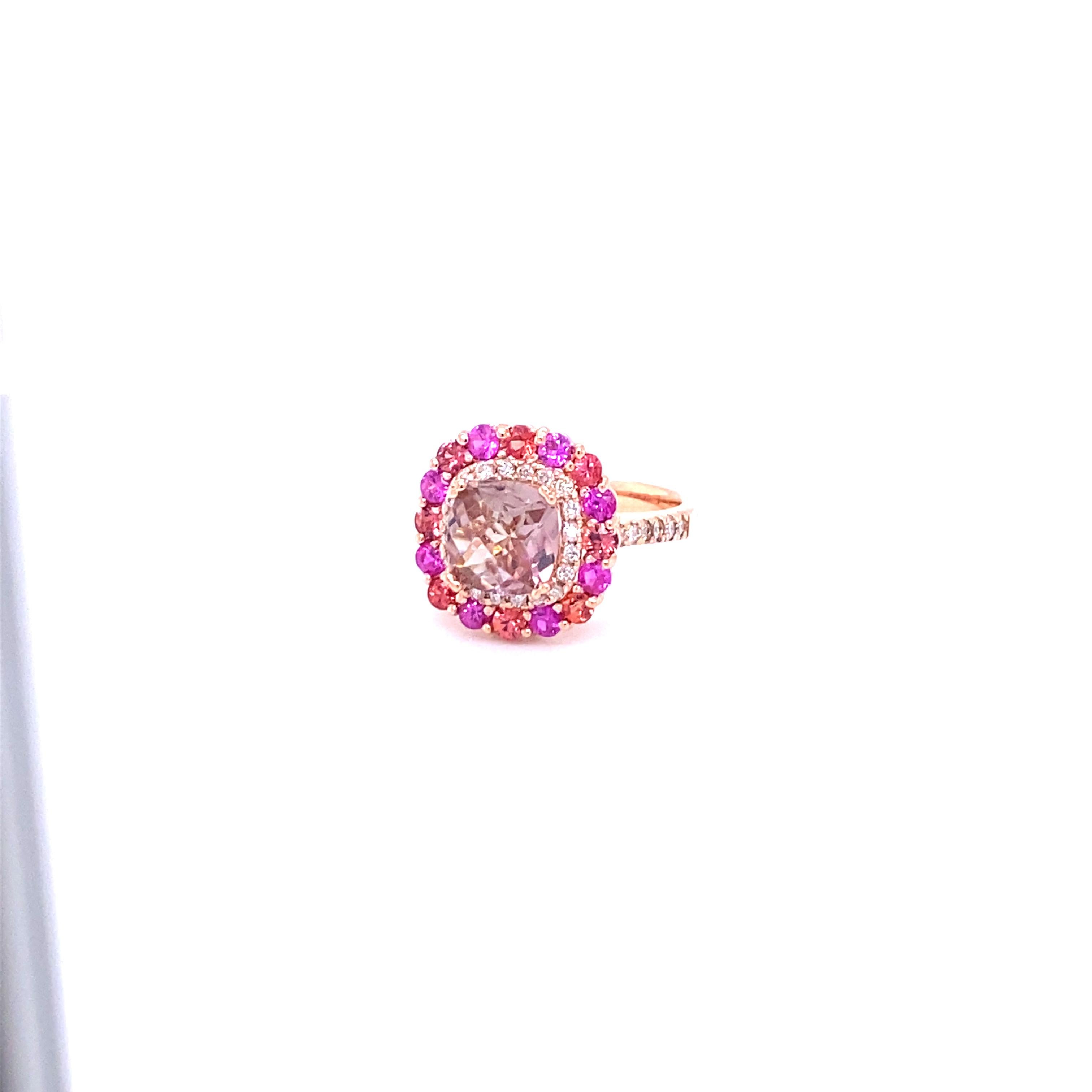 Contemporary Pink Tourmaline Sapphire Diamond Rose Gold Statement Ring For Sale