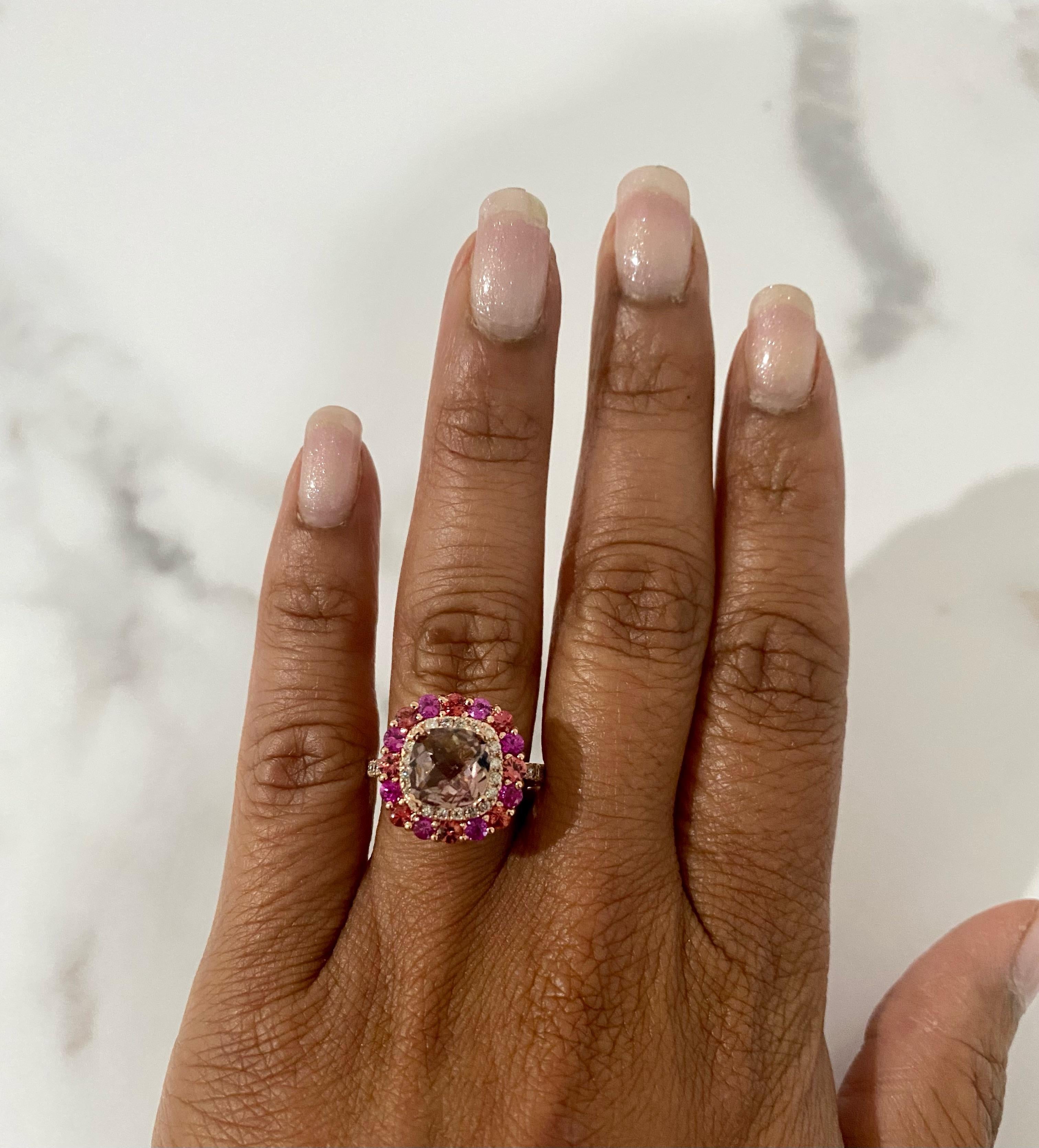 Women's Pink Tourmaline Sapphire Diamond Rose Gold Statement Ring For Sale