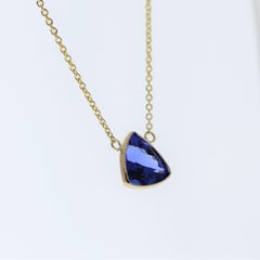 Collane moda da 3,11 carati di tanzanite blu brillante in oro giallo 14 carati