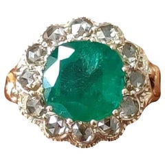 3.11 Carat Zambian Emerald Art Deco Ring with Rose Cut Diamonds in 18k Gold