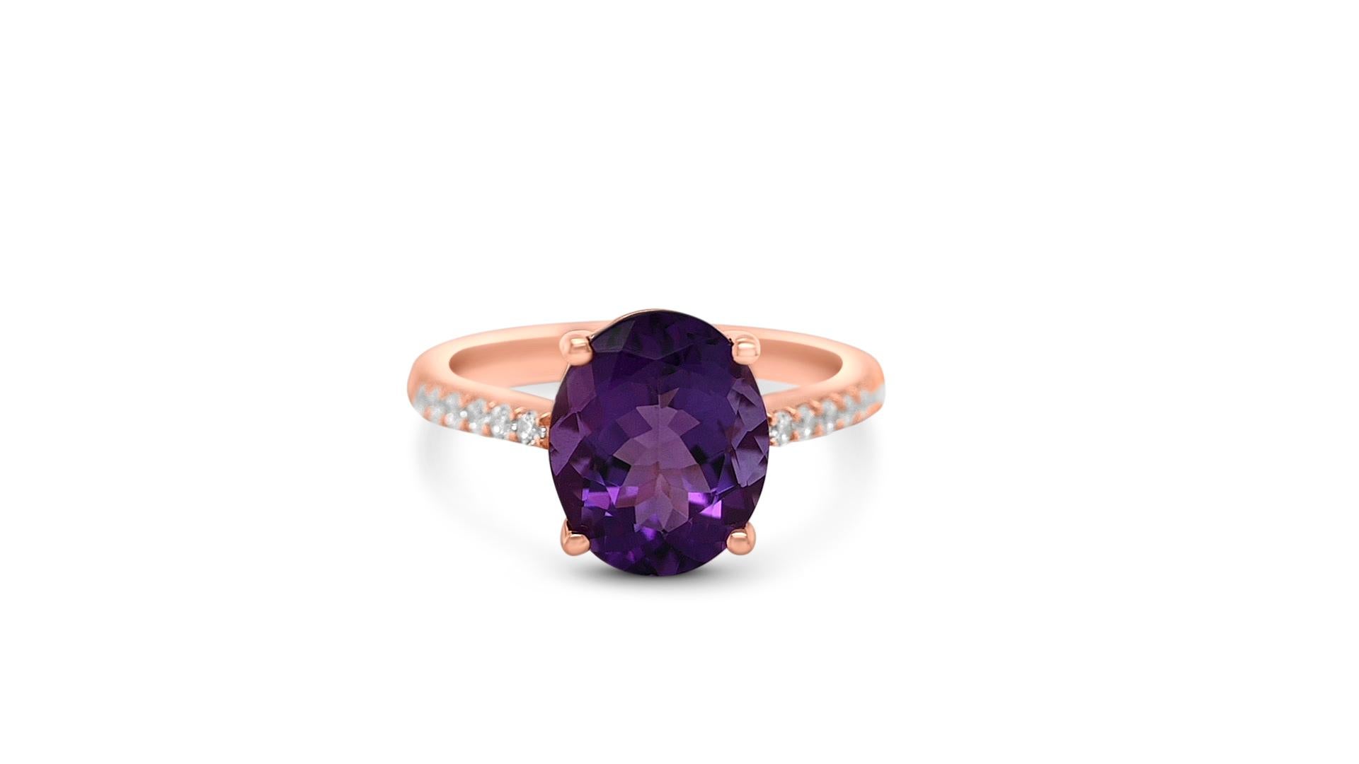 3,11 qt Anillo Halo Amatista Plata de ley 925 Anillo de novia chapado en oro rosa de 18 quilates en Nuevo estado para la venta en New York, NY