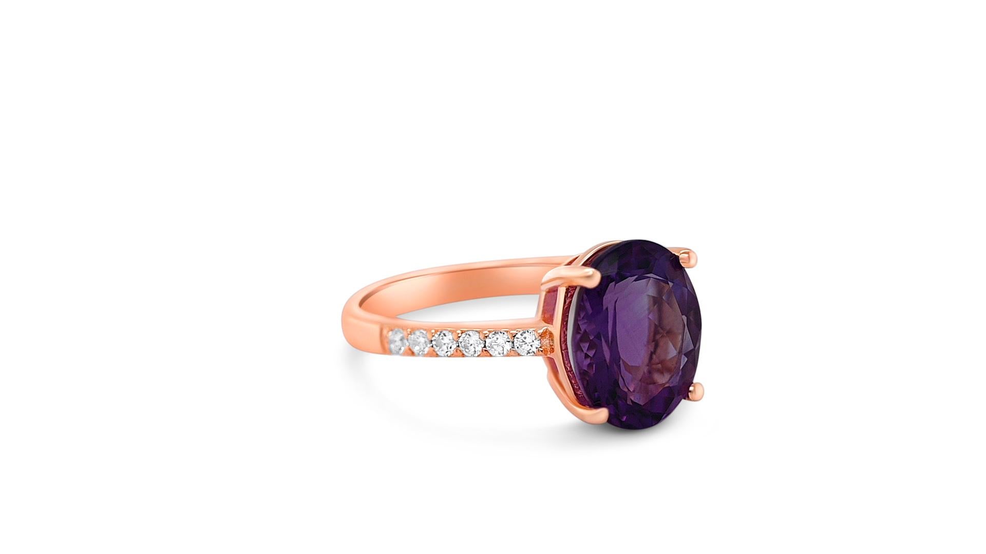 Art Deco 3.11 Ct Amethyst Halo Ring 925 Sterling Silver 18K Rose Gold Plated Bridal Ring  For Sale