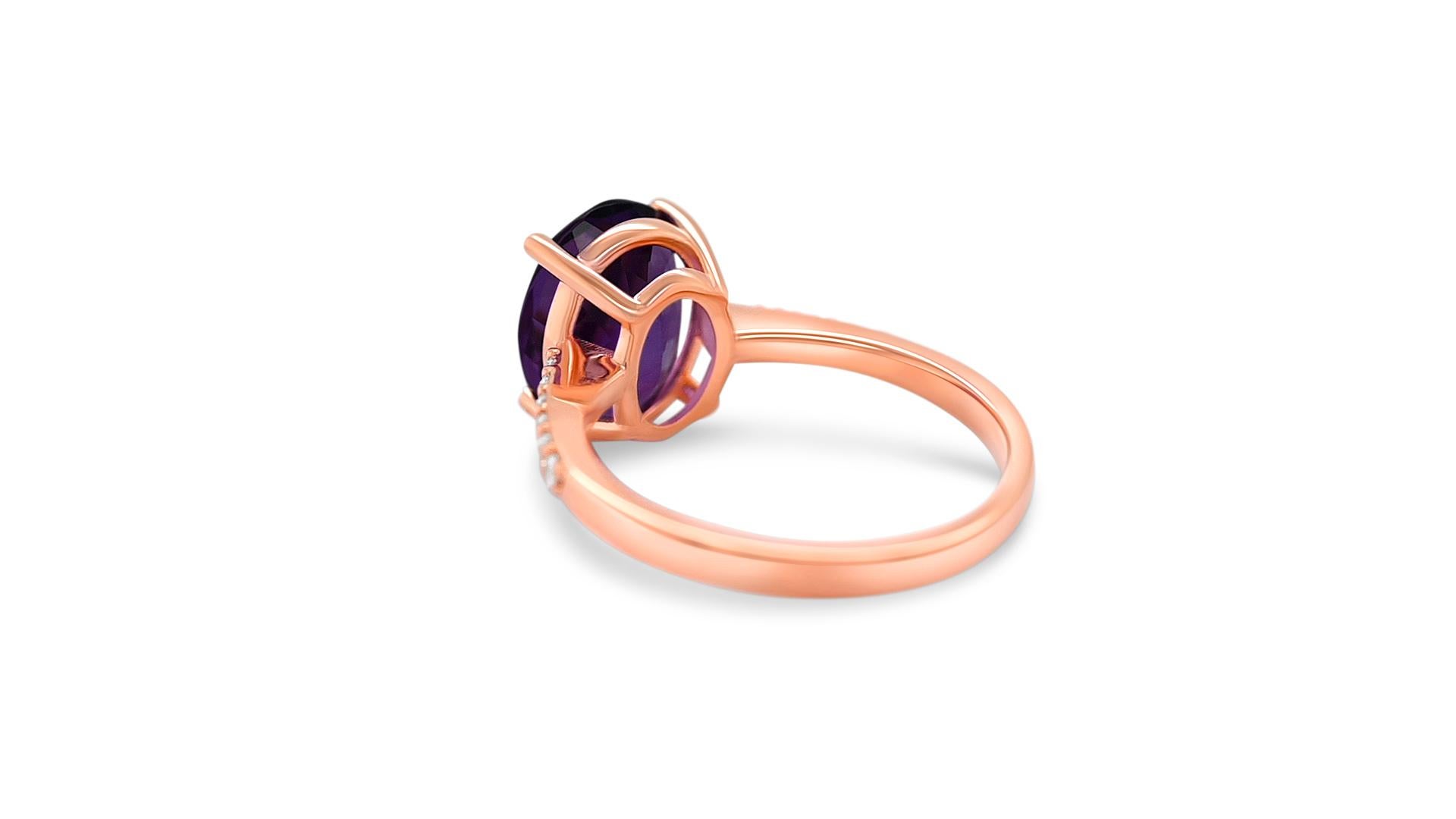 Oval Cut 3.11 Ct Amethyst Halo Ring 925 Sterling Silver 18K Rose Gold Plated Bridal Ring  For Sale