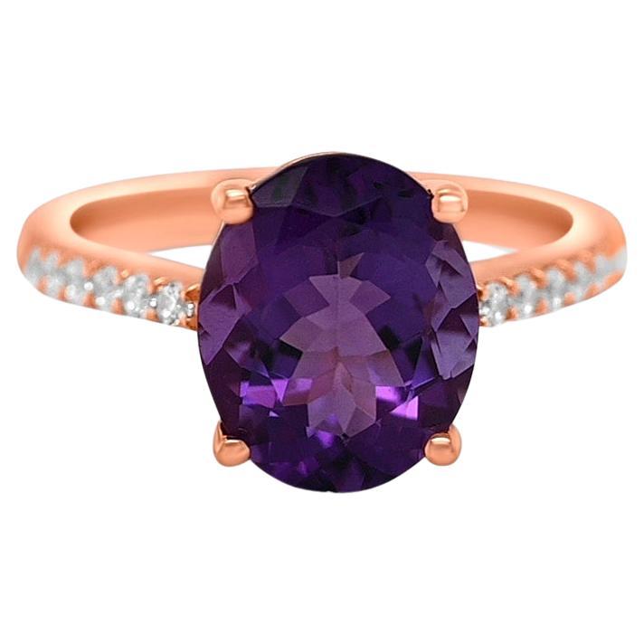 3,11 qt Anillo Halo Amatista Plata de ley 925 Anillo de novia chapado en oro rosa de 18 quilates