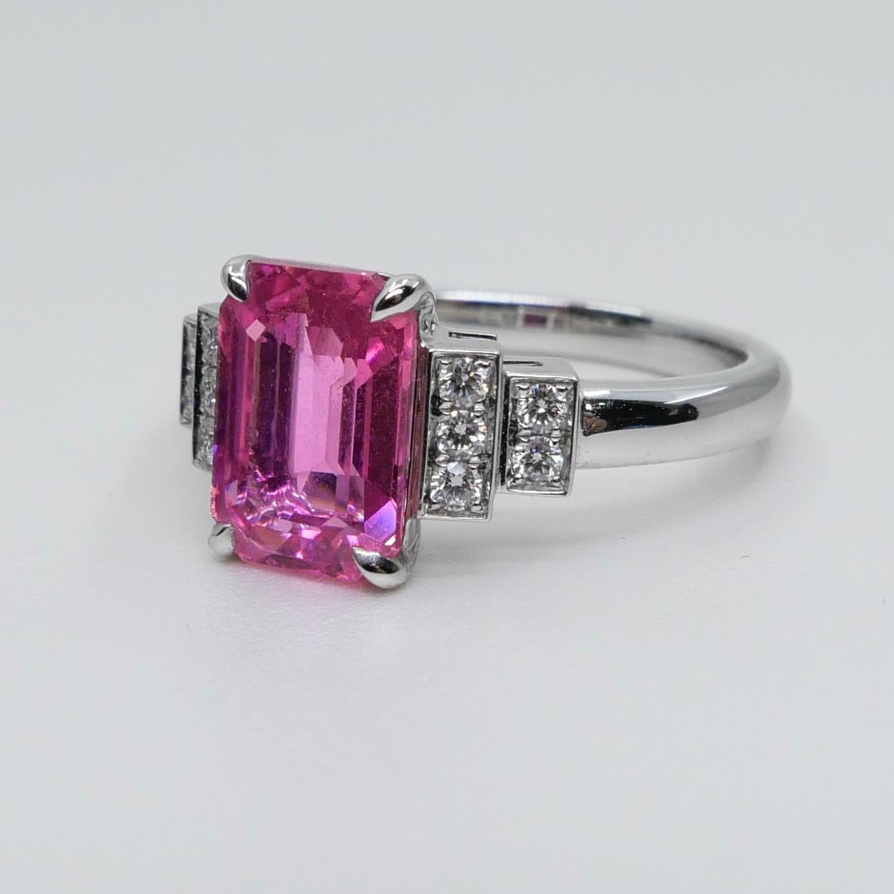 GRS Certified 3.11 Cts No Heat Pink Sapphire & Diamond Ring. Art Deco Style 5