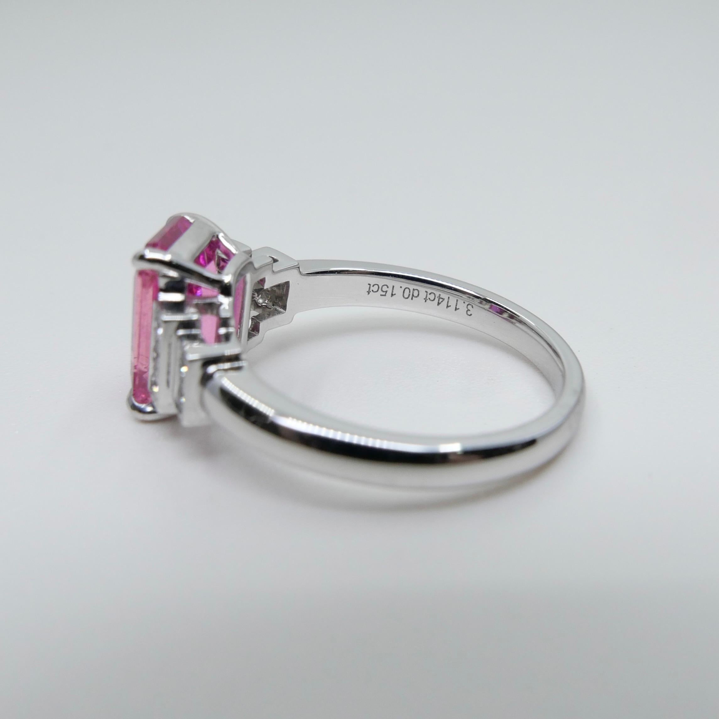 GRS Certified 3.11 Cts No Heat Pink Sapphire & Diamond Ring. Art Deco Style 6