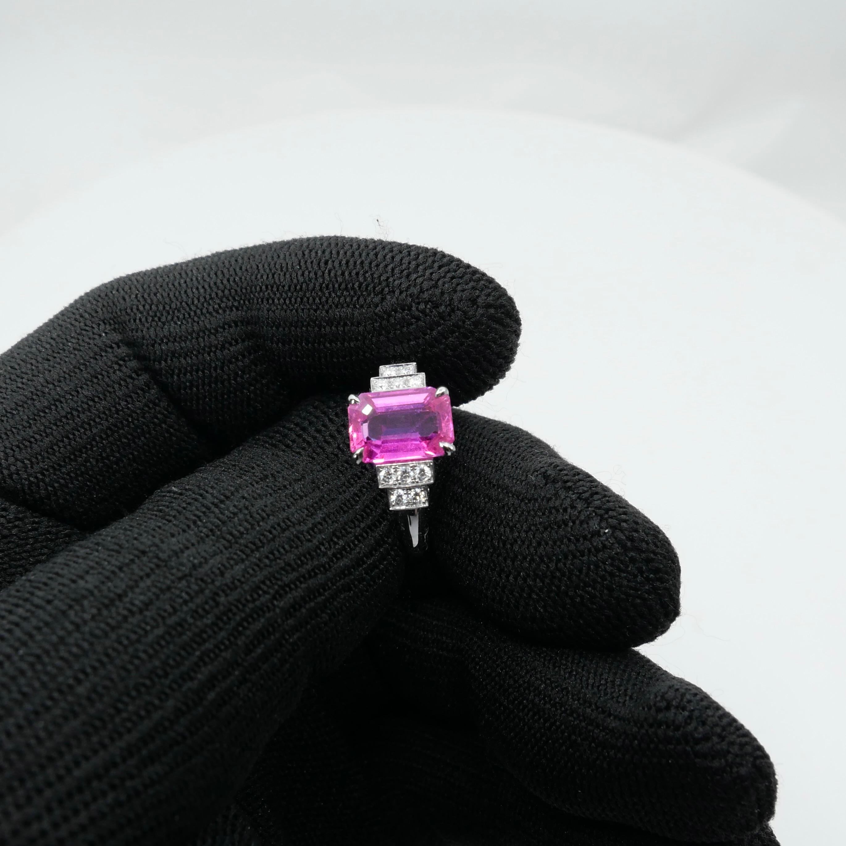 GRS Certified 3.11 Cts No Heat Pink Sapphire & Diamond Ring. Art Deco Style 7