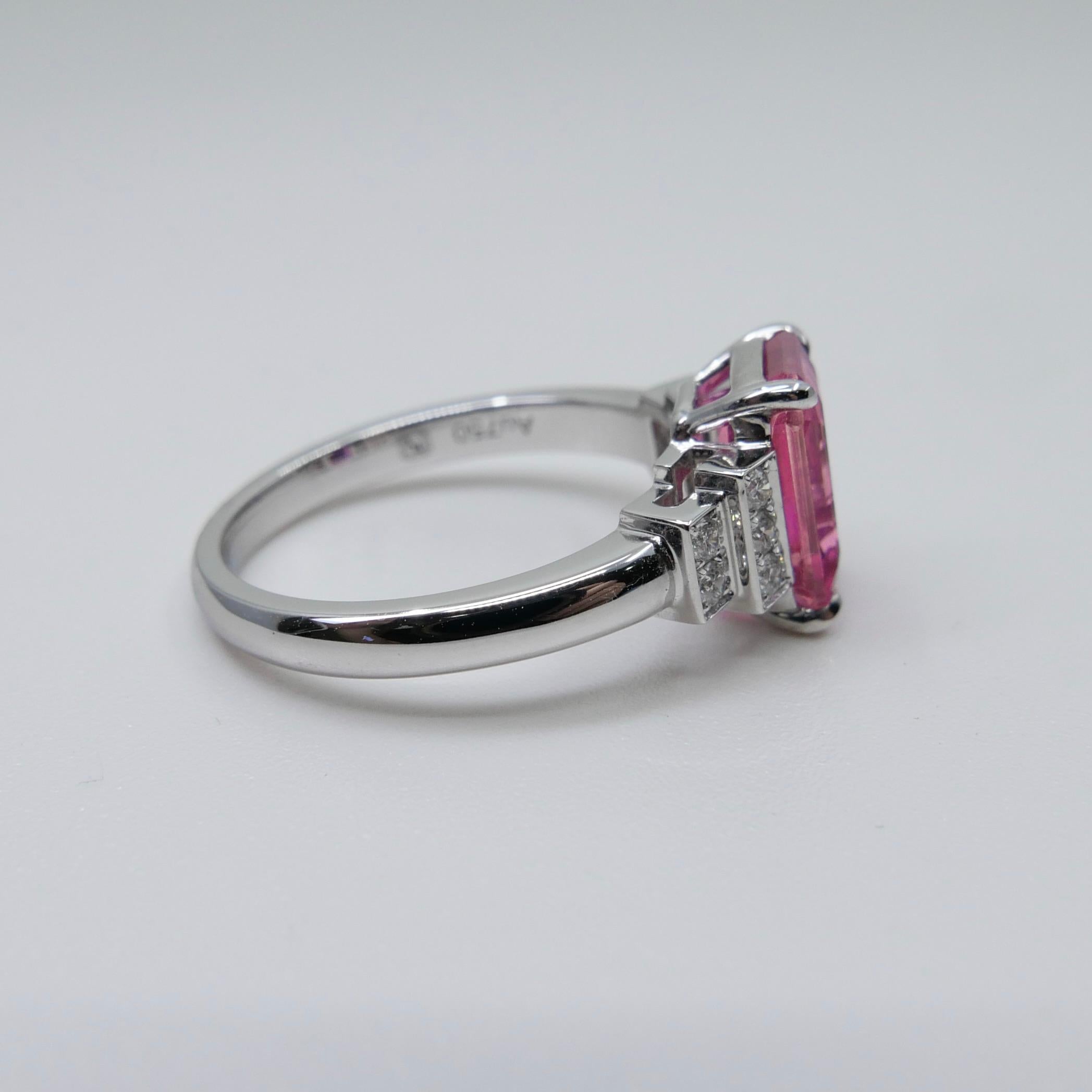 GRS Certified 3.11 Cts No Heat Pink Sapphire & Diamond Ring. Art Deco Style 8