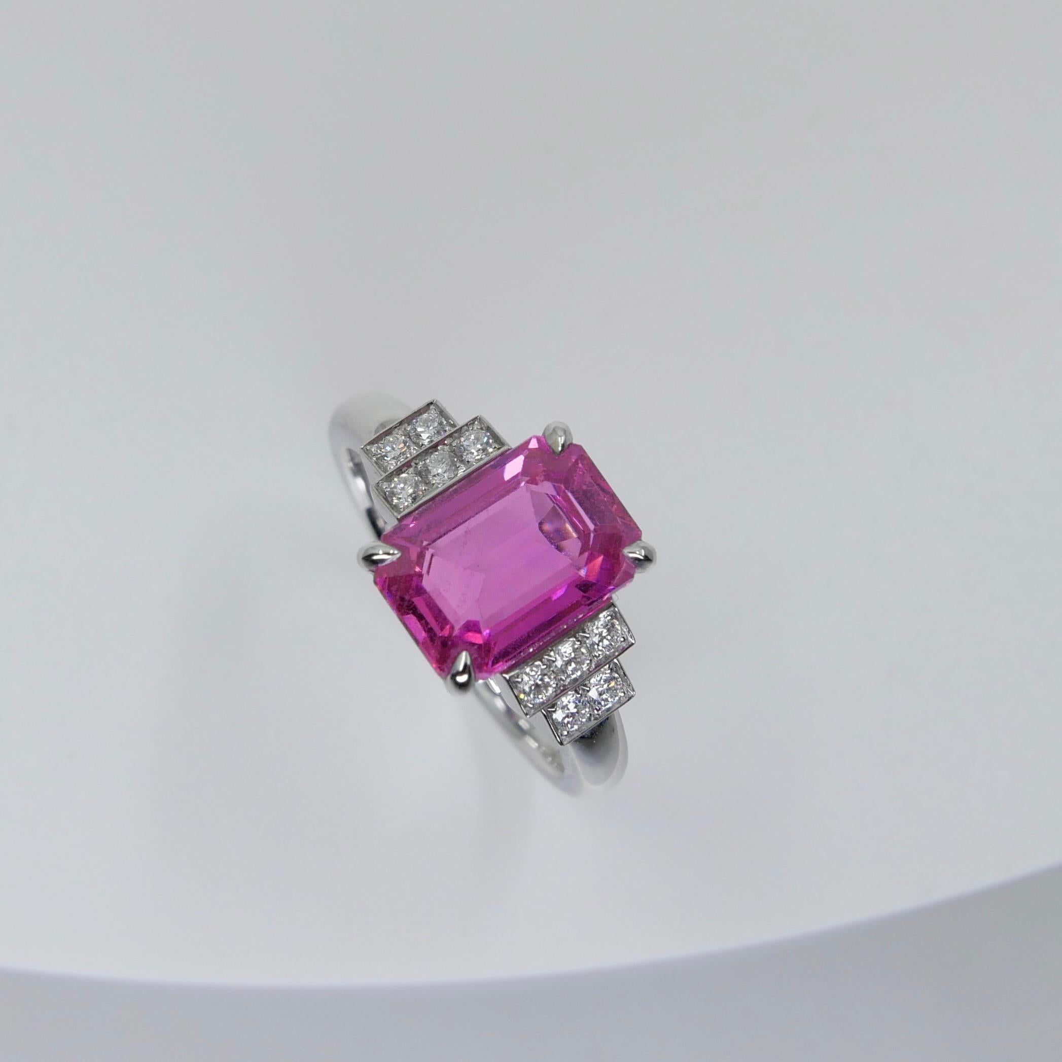 GRS Certified 3.11 Cts No Heat Pink Sapphire & Diamond Ring. Art Deco Style 1