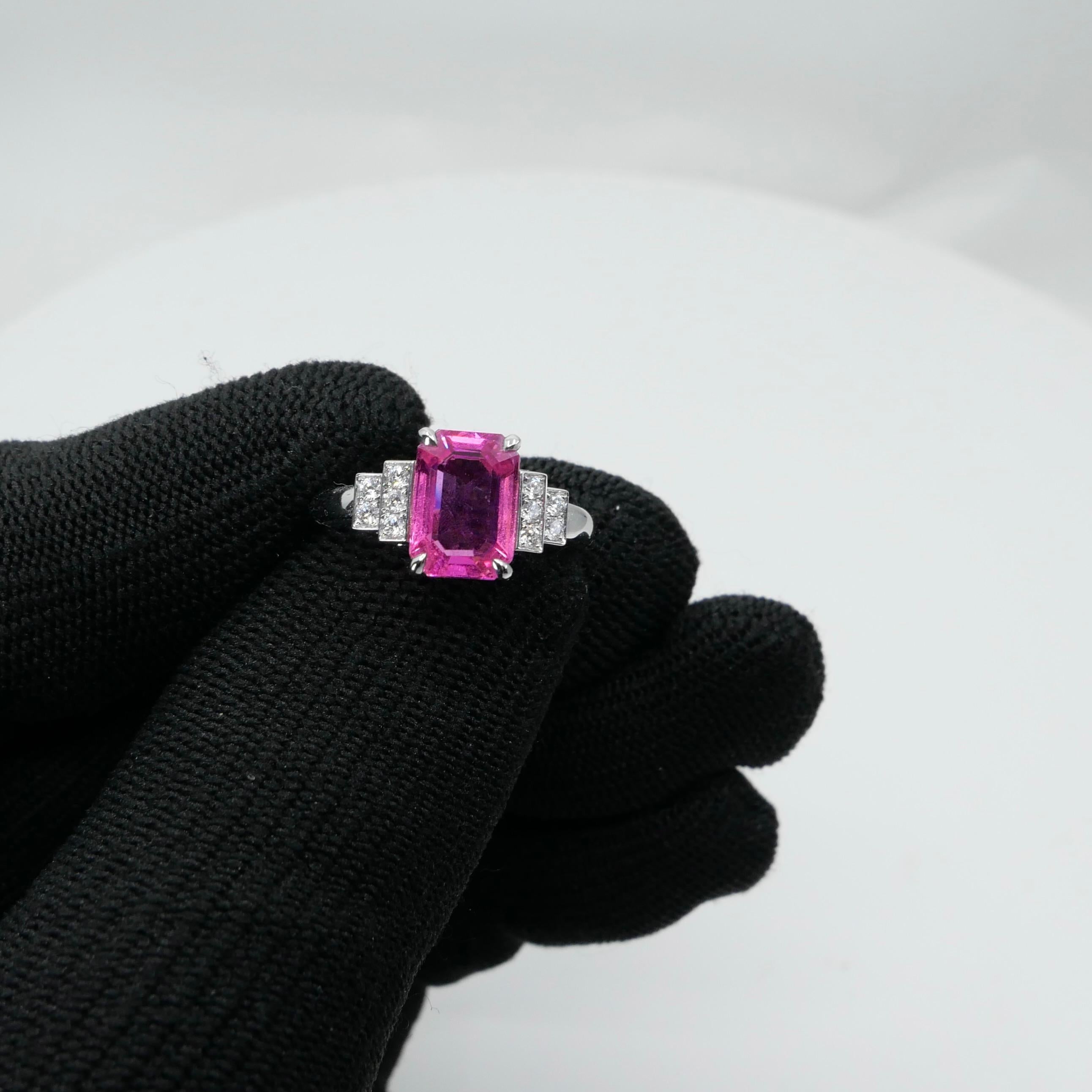 GRS Certified 3.11 Cts No Heat Pink Sapphire & Diamond Ring. Art Deco Style 4