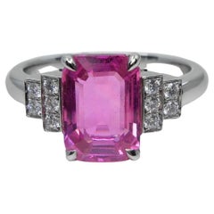 GRS Certified 3.11 Cts No Heat Pink Sapphire & Diamond Ring. Art Deco Style