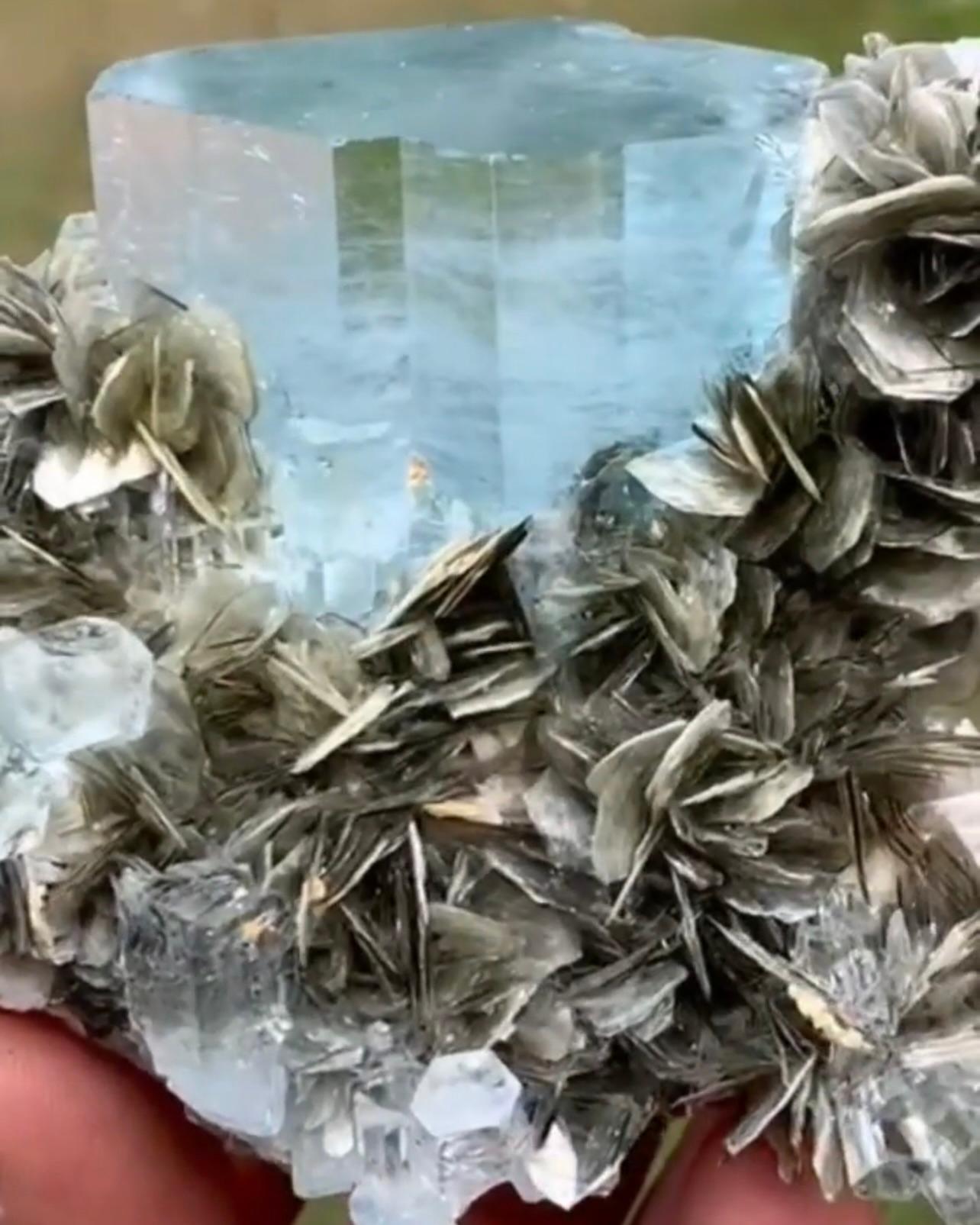 311 Gramm Blauer Aquamarinkristall auf Muscovite Matrix aus Pakistan positioniert im Zustand „Gut“ im Angebot in Peshawar, PK