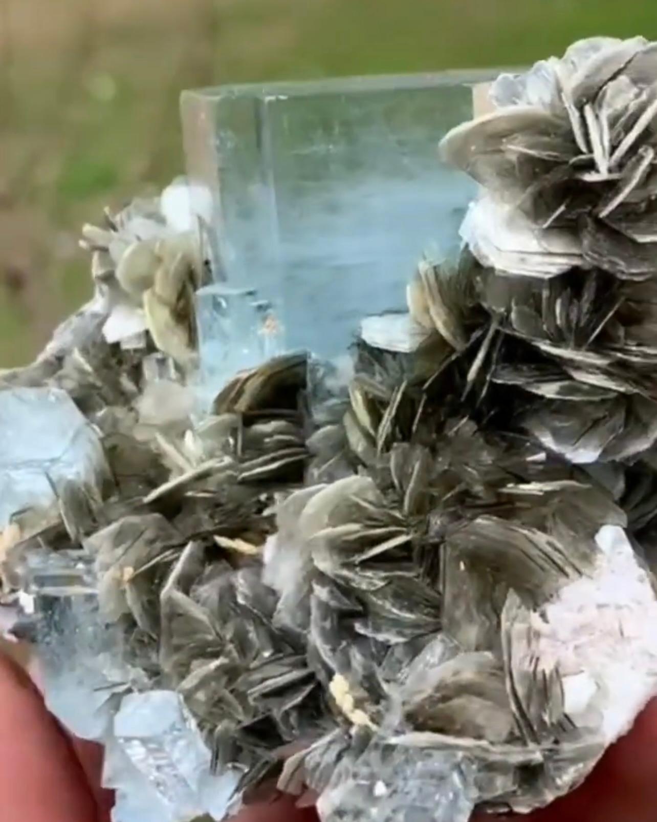 311 Gramm Blauer Aquamarinkristall auf Muscovite Matrix aus Pakistan positioniert (21. Jahrhundert und zeitgenössisch) im Angebot
