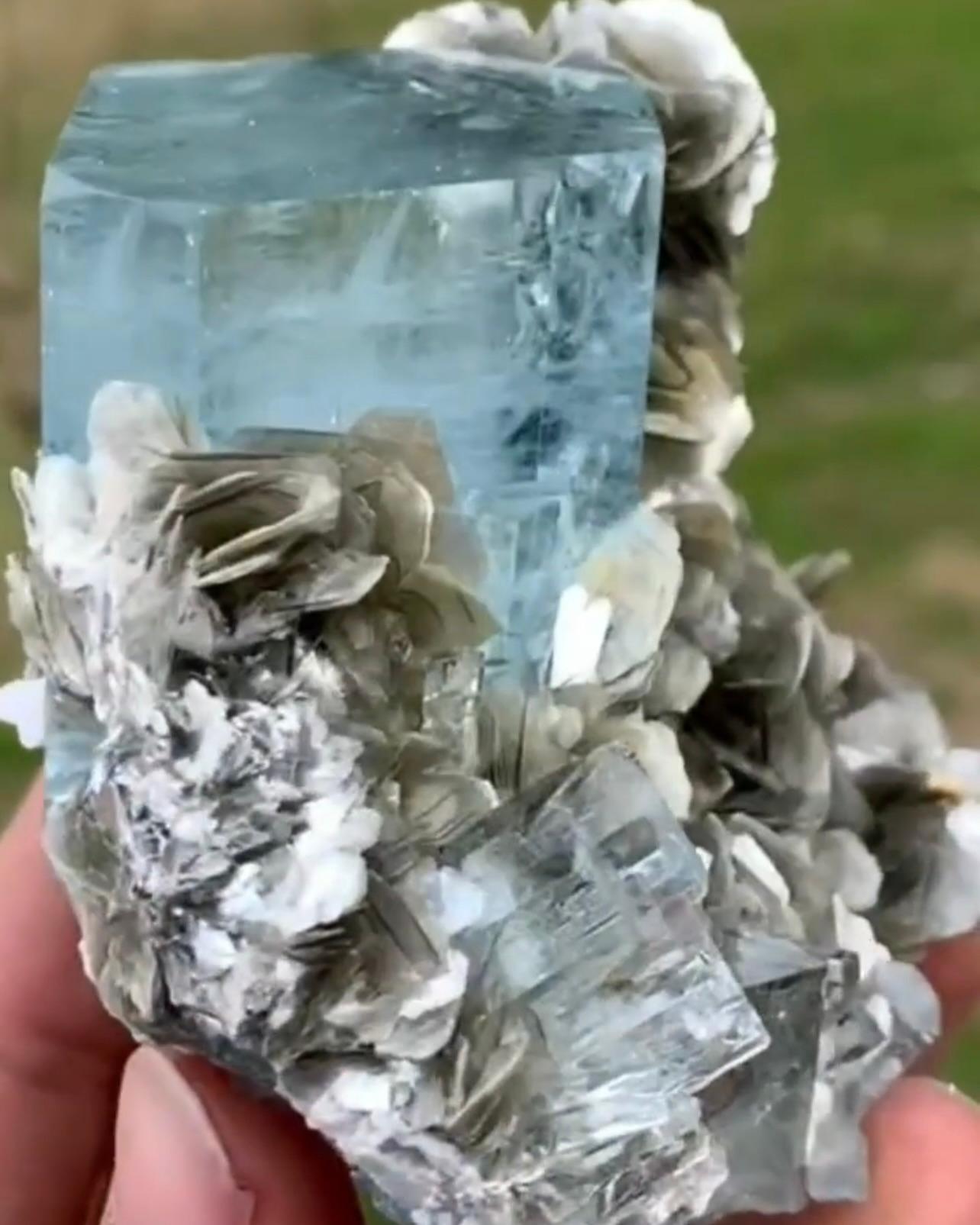 311 Gramm Blauer Aquamarinkristall auf Muscovite Matrix aus Pakistan positioniert (Sonstiges) im Angebot