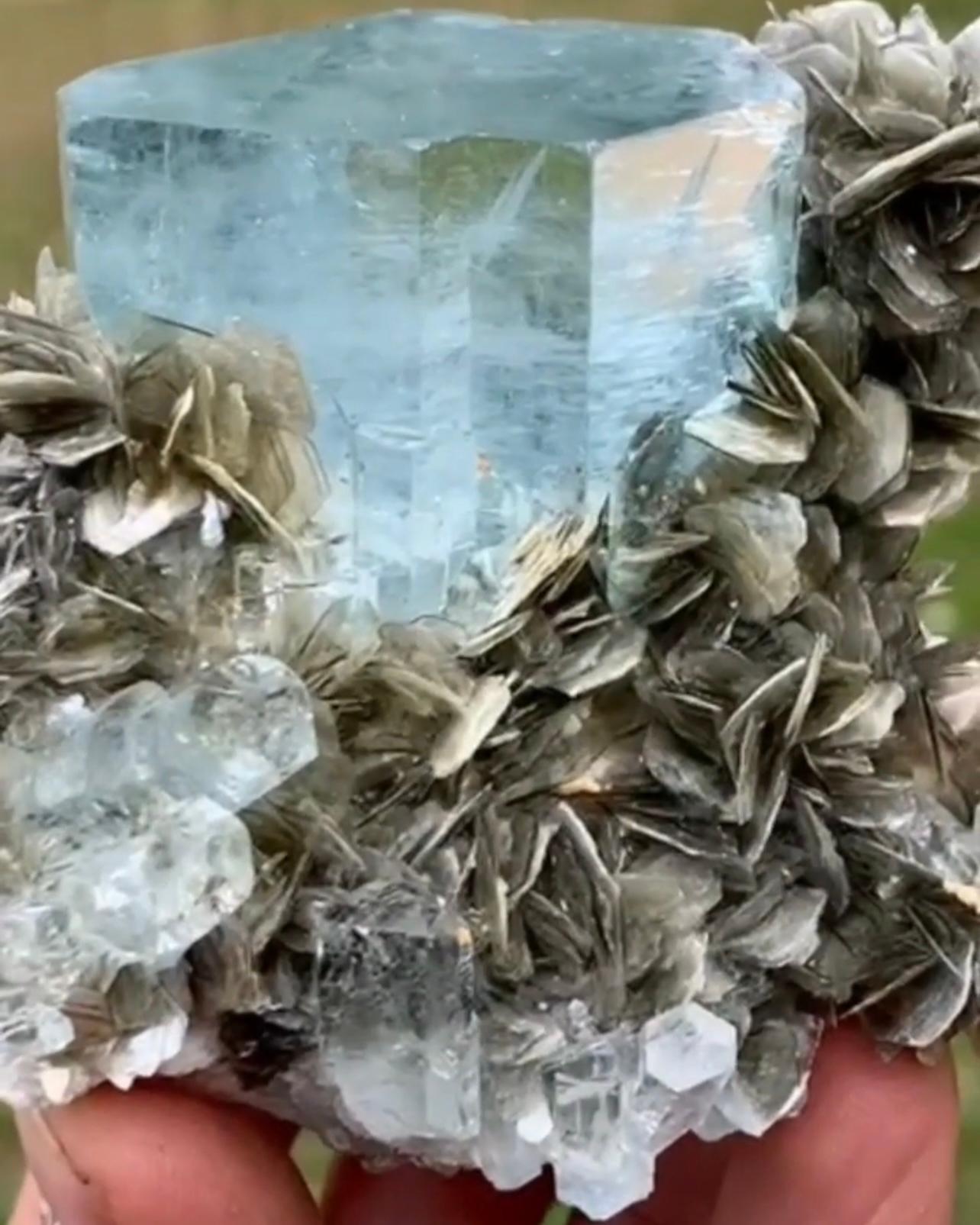 311 Gramm Blauer Aquamarinkristall auf Muscovite Matrix aus Pakistan positioniert im Angebot 1