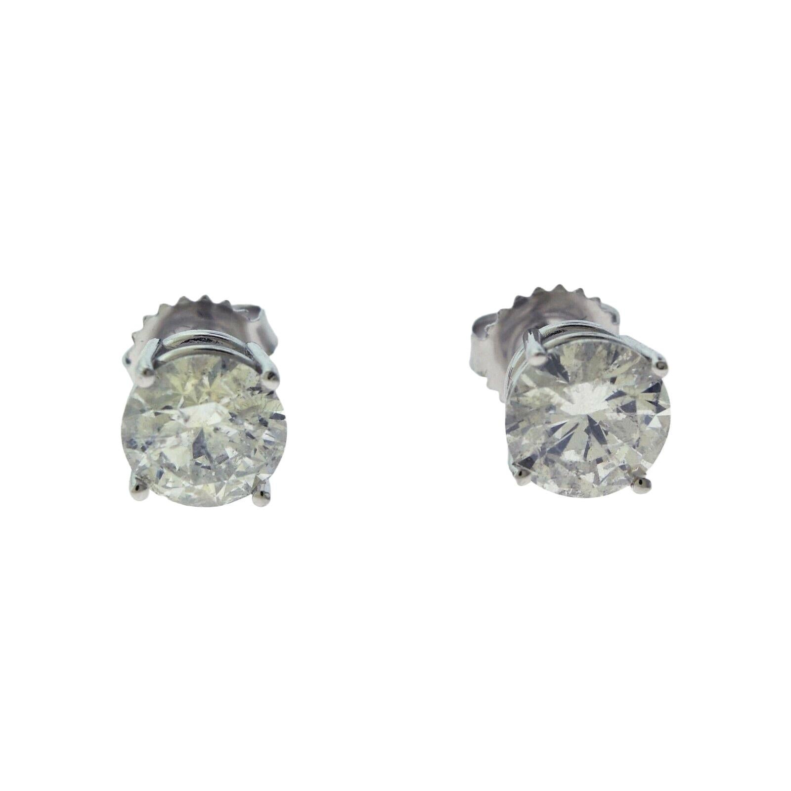 3.11 Total Carat Weight Brilliant Cut Diamond Stud Earrings in White Gold