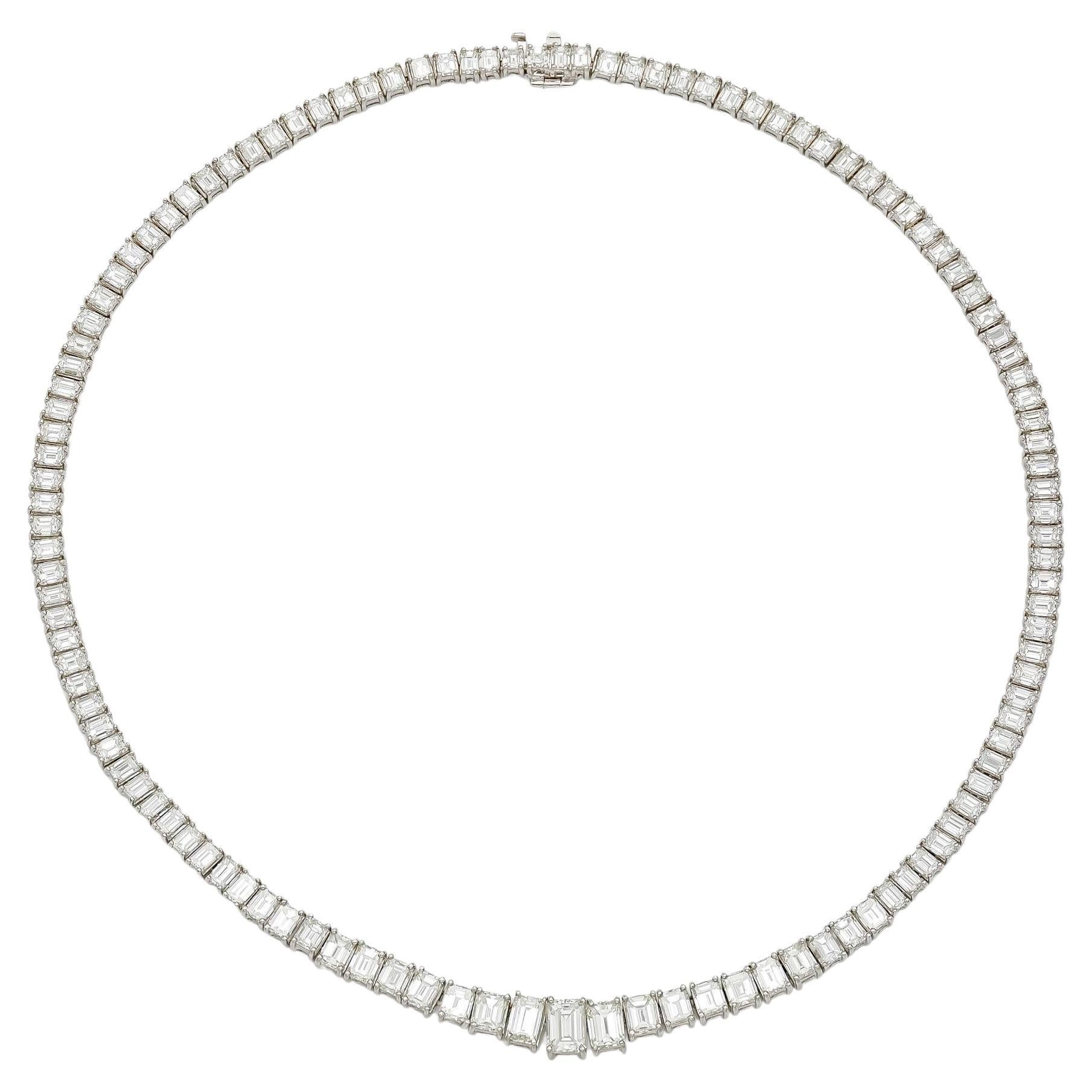 31.10 Carat Emerald Cut Diamond Riviera Necklace