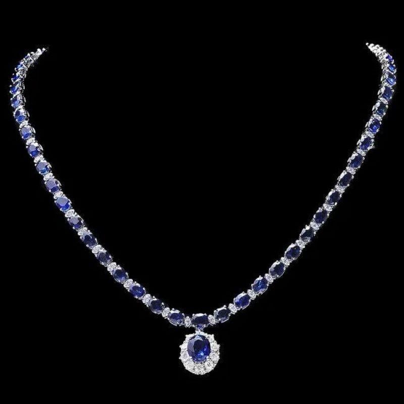 31.10Ct Natural Sapphire and Diamond 14K Solid White Gold Necklace

Natural Oval Sapphires Weights: Approx. 28.90 Carats (57 Sapphires)

Sapphire Measures: Approx. 5 x 4-9 x 4 mm

Total Natural Round Diamond weights: Approx. 2.20 Carats (color G-H /