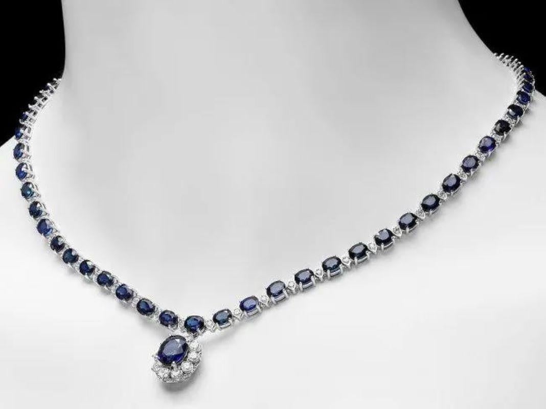 Mixed Cut 31.10Ct Natural Sapphire and Diamond 14K Solid White Gold Necklace For Sale