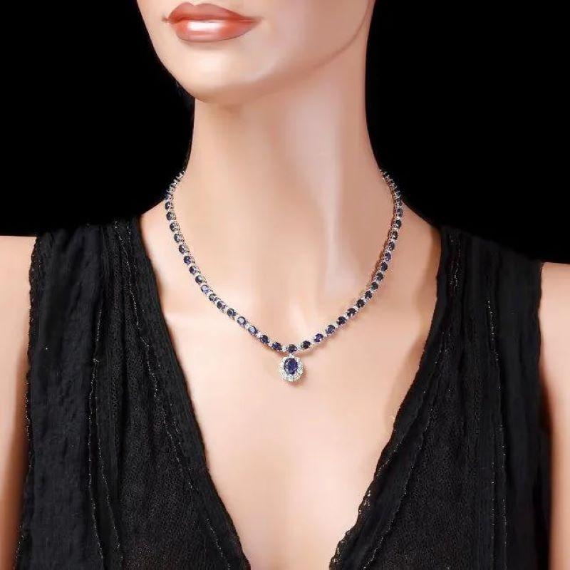 31.10Ct Natural Sapphire and Diamond 14K Solid White Gold Necklace In New Condition For Sale In Los Angeles, CA