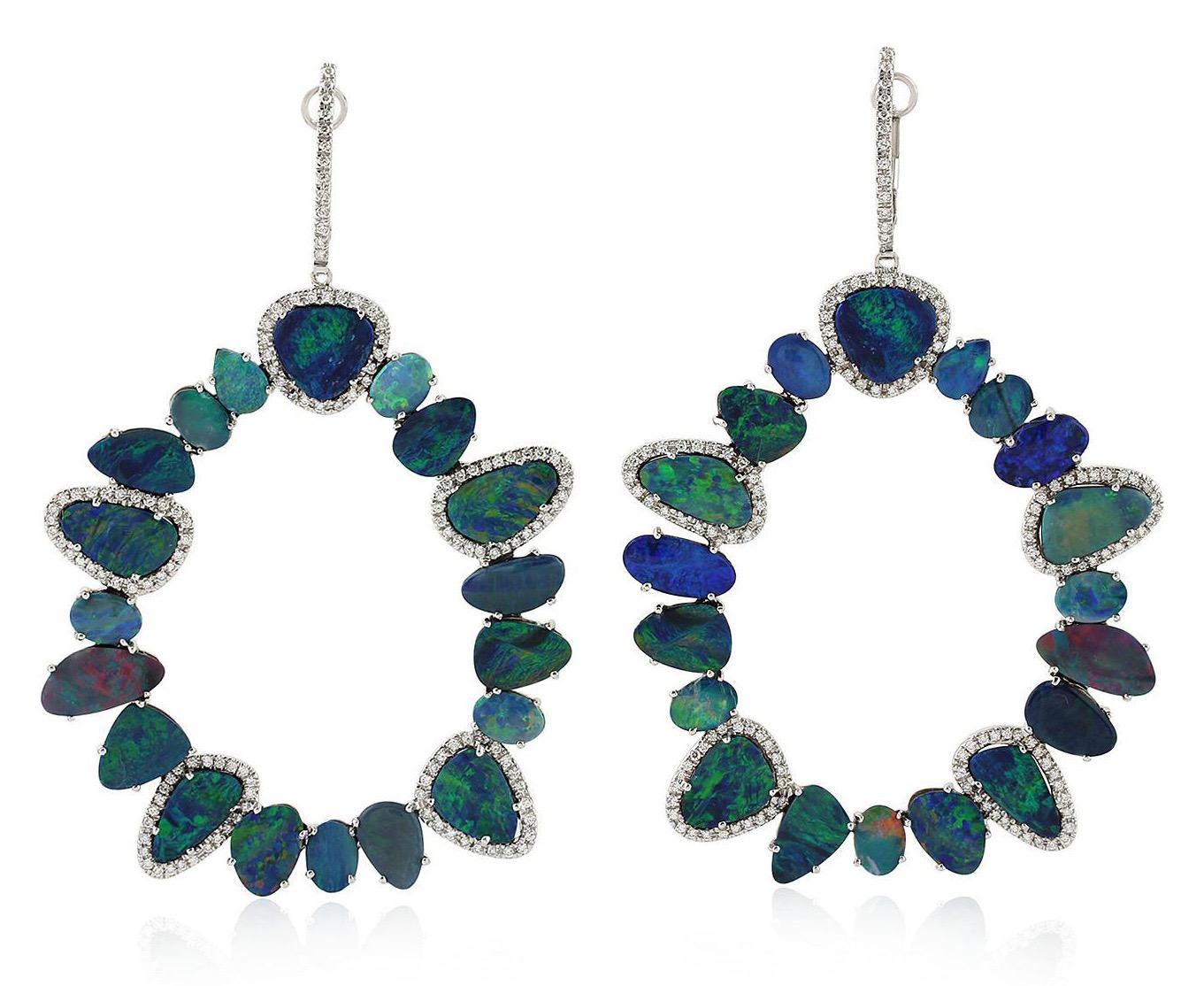 Contemporary 31.13 Carat Opal Diamond 14 Karat Gold Earrings For Sale