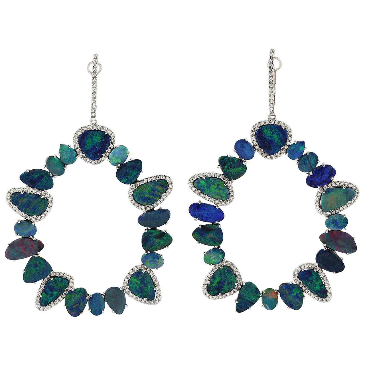 Pendientes de oro de 14 quilates con diamante ópalo de 31,13 quilates