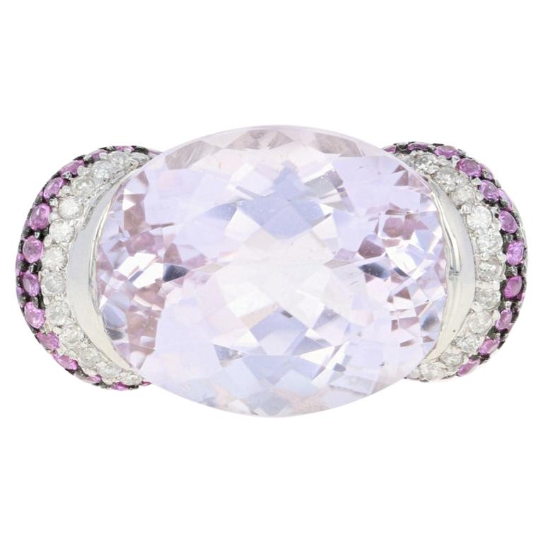 31.15 Carat Oval Kunzite, Pink Sapphire, and Diamond Ring, 14 Karat White Gold