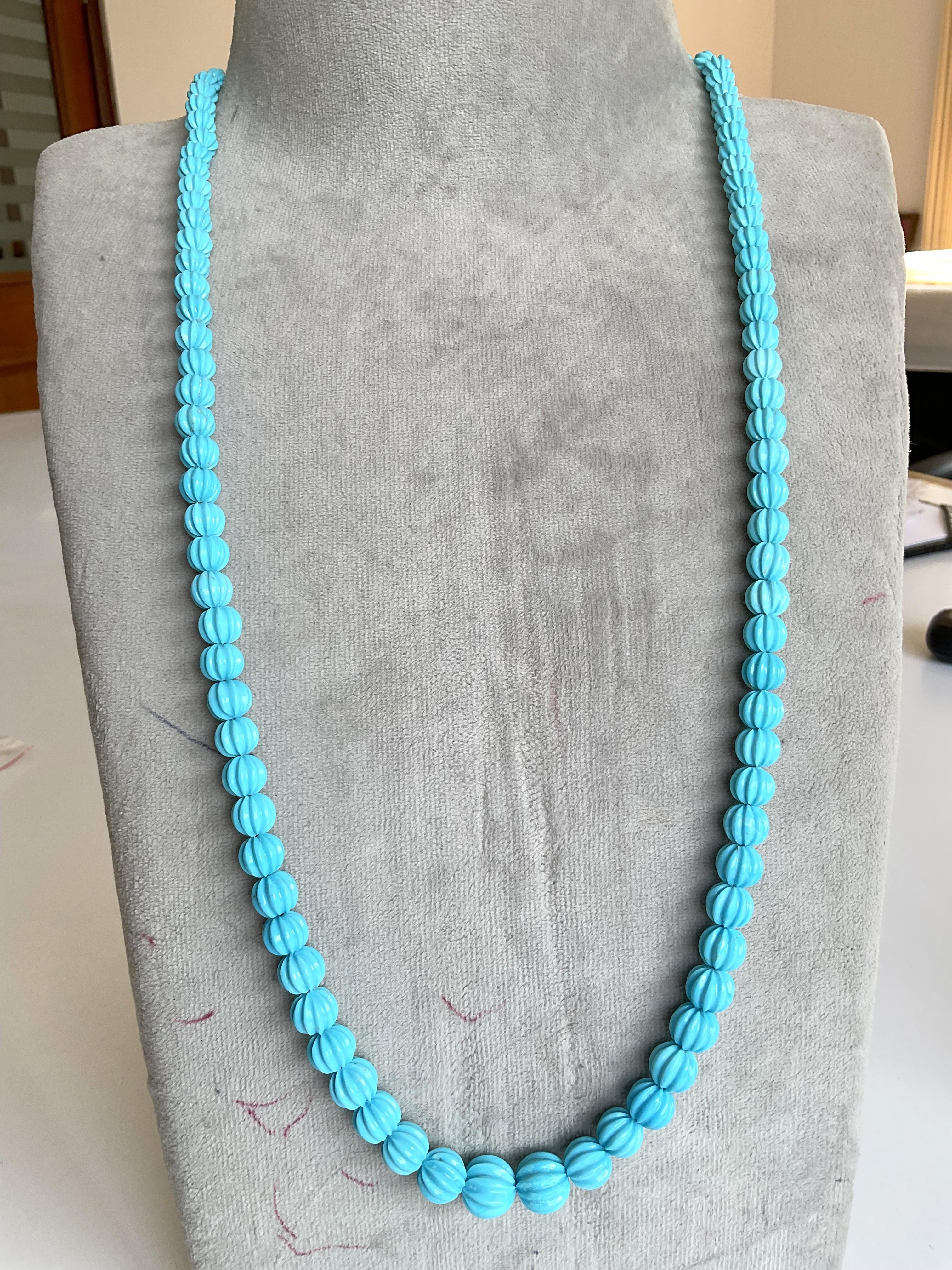 Art Deco 311.50 Carats Turquoise Melon Beads Necklace Top Quality Arizona Natural Gem For Sale