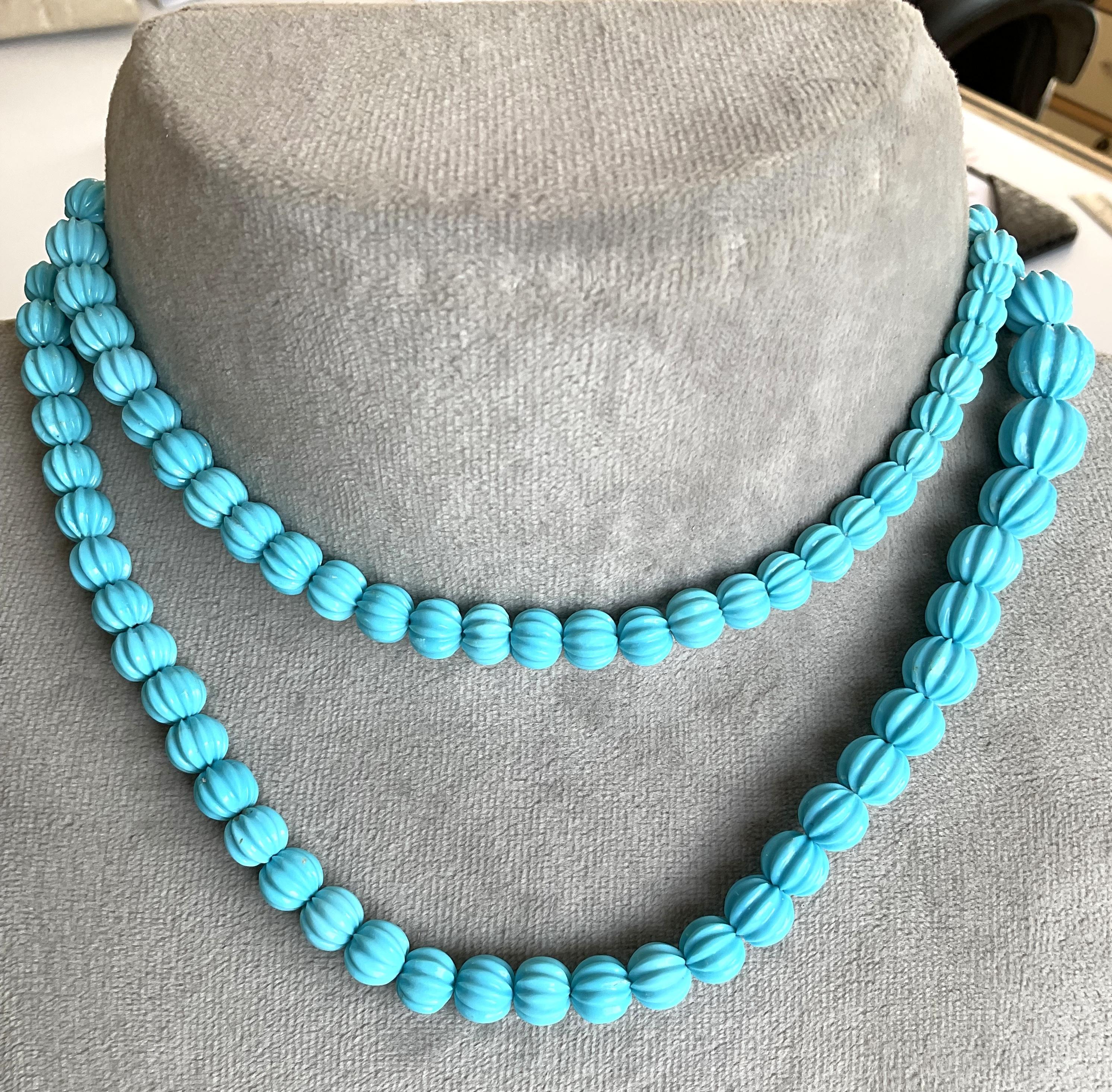 311.50 Carats Turquoise Melon Beads Necklace Top Quality Arizona Natural Gem In New Condition For Sale In Jaipur, RJ