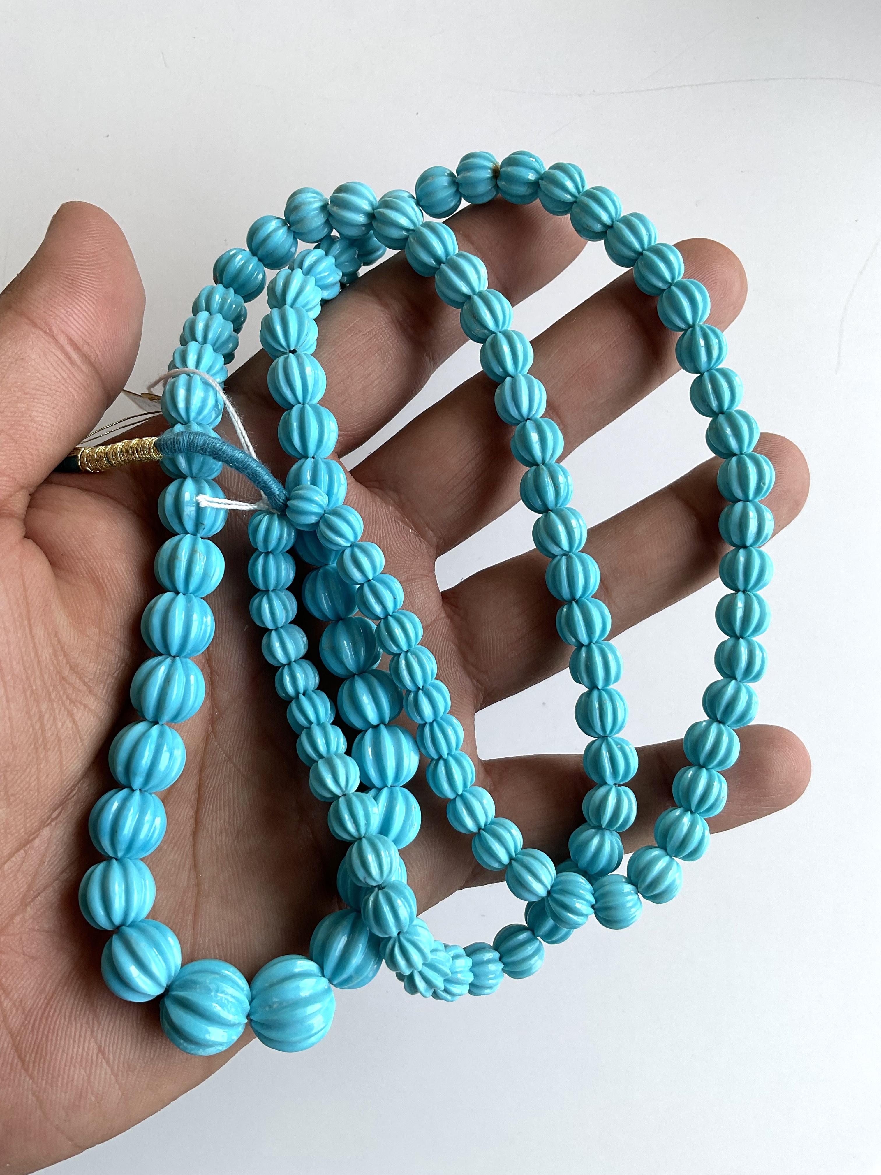 Women's or Men's 311.50 Carats Turquoise Melon Beads Necklace Top Quality Arizona Natural Gem For Sale
