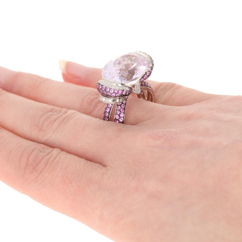 31.15 Carat Oval Kunzite, Pink Sapphire, and Diamond Ring, 14 Karat White Gold In Excellent Condition In Greensboro, NC
